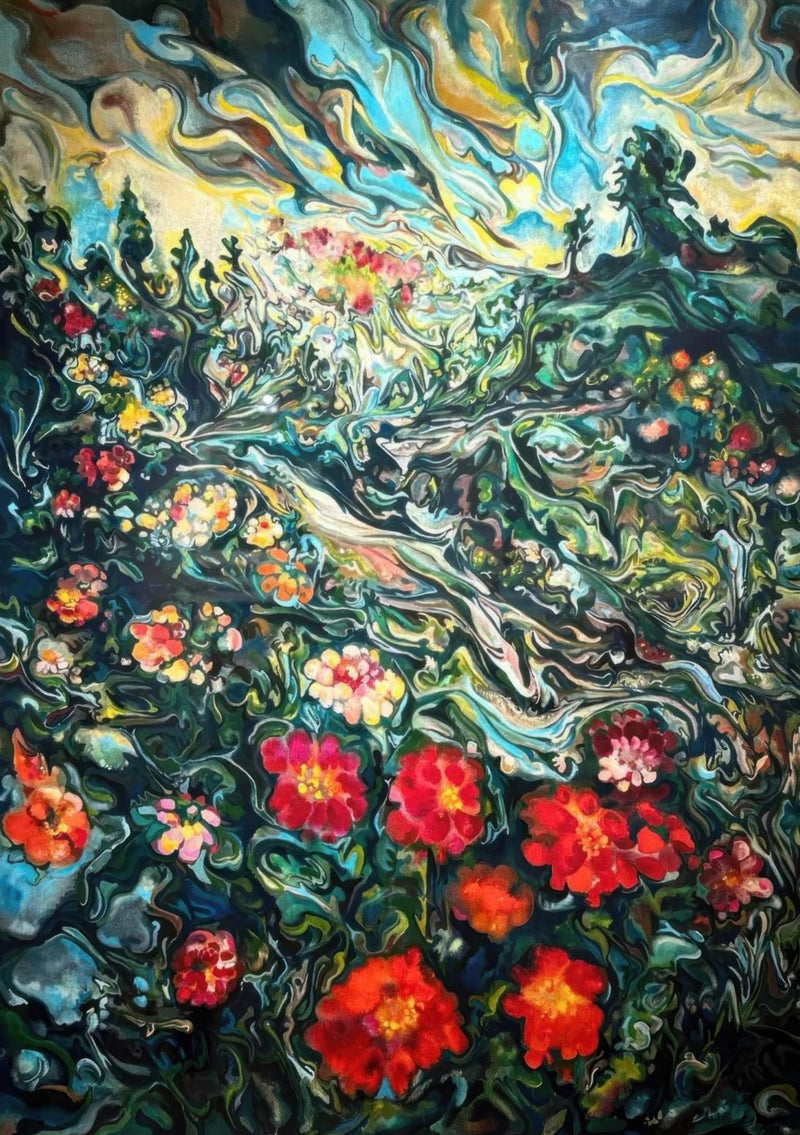 Pittura Astratta di Paesaggio Floreale