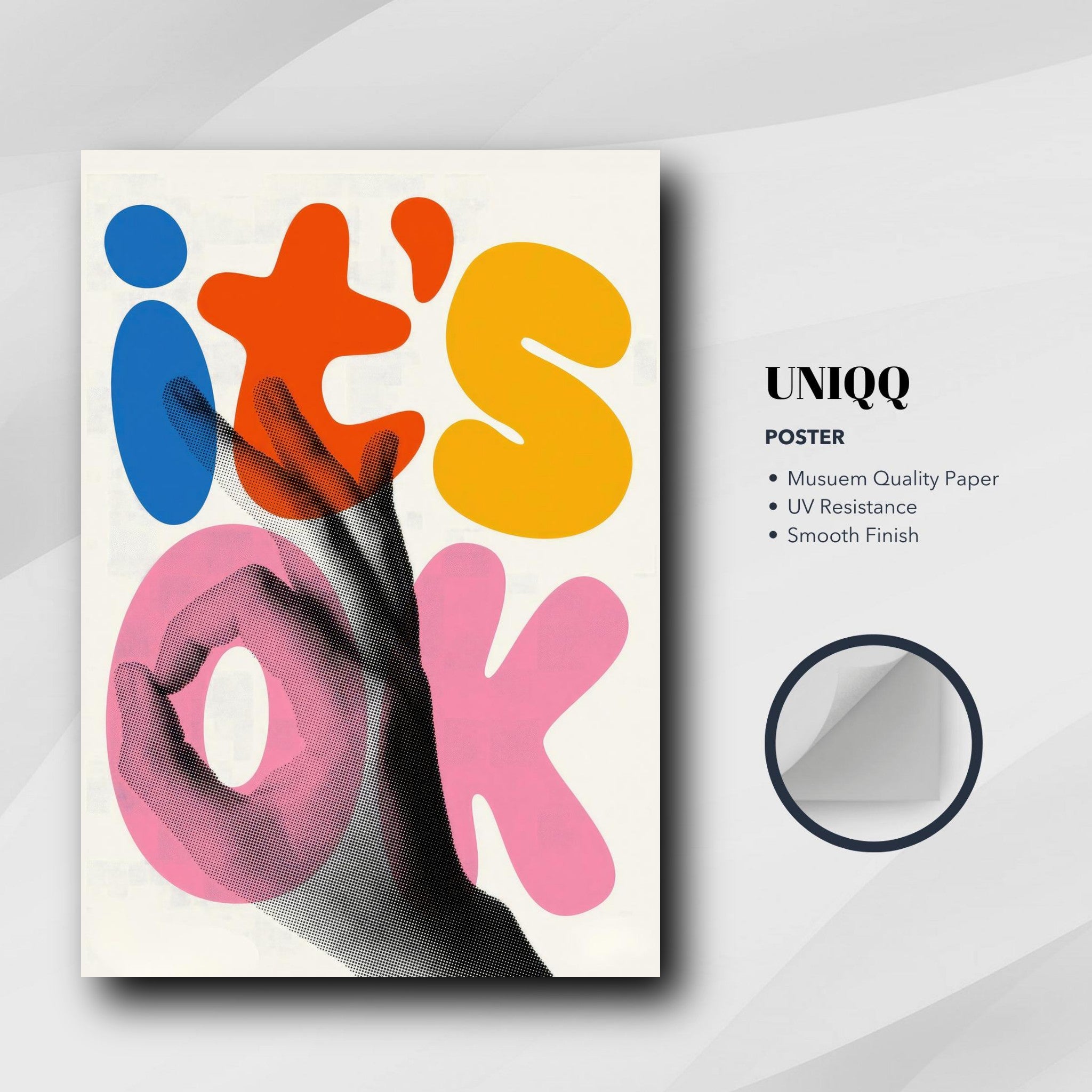 It's Ok Retro Abstract Pop Art Poster featuring vibrant colors and hand gesture, perfect for modern decor.