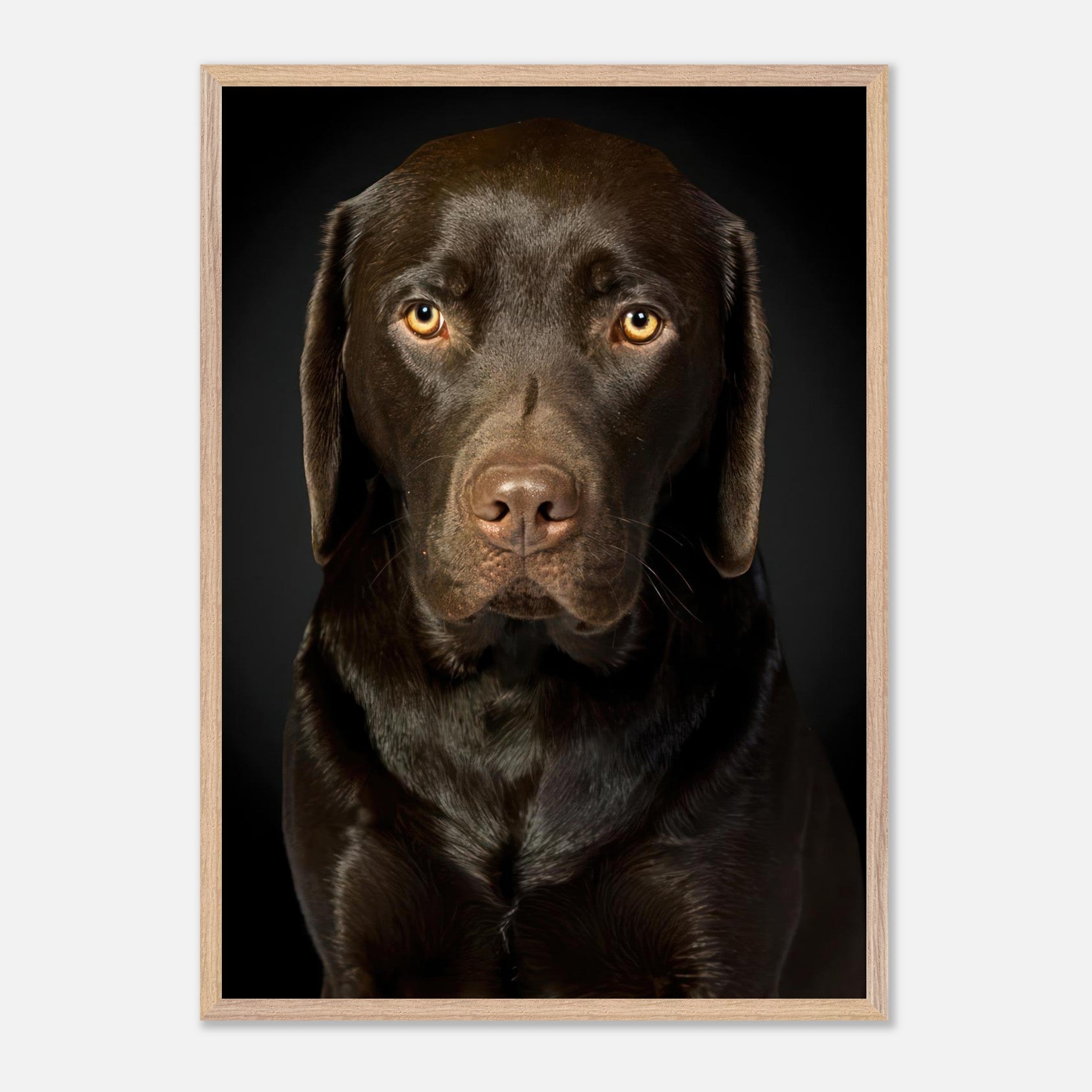 Chocolate Labrador portrait in vintage frame, showcasing soulful gaze and rich coat, ideal for dog lovers.
