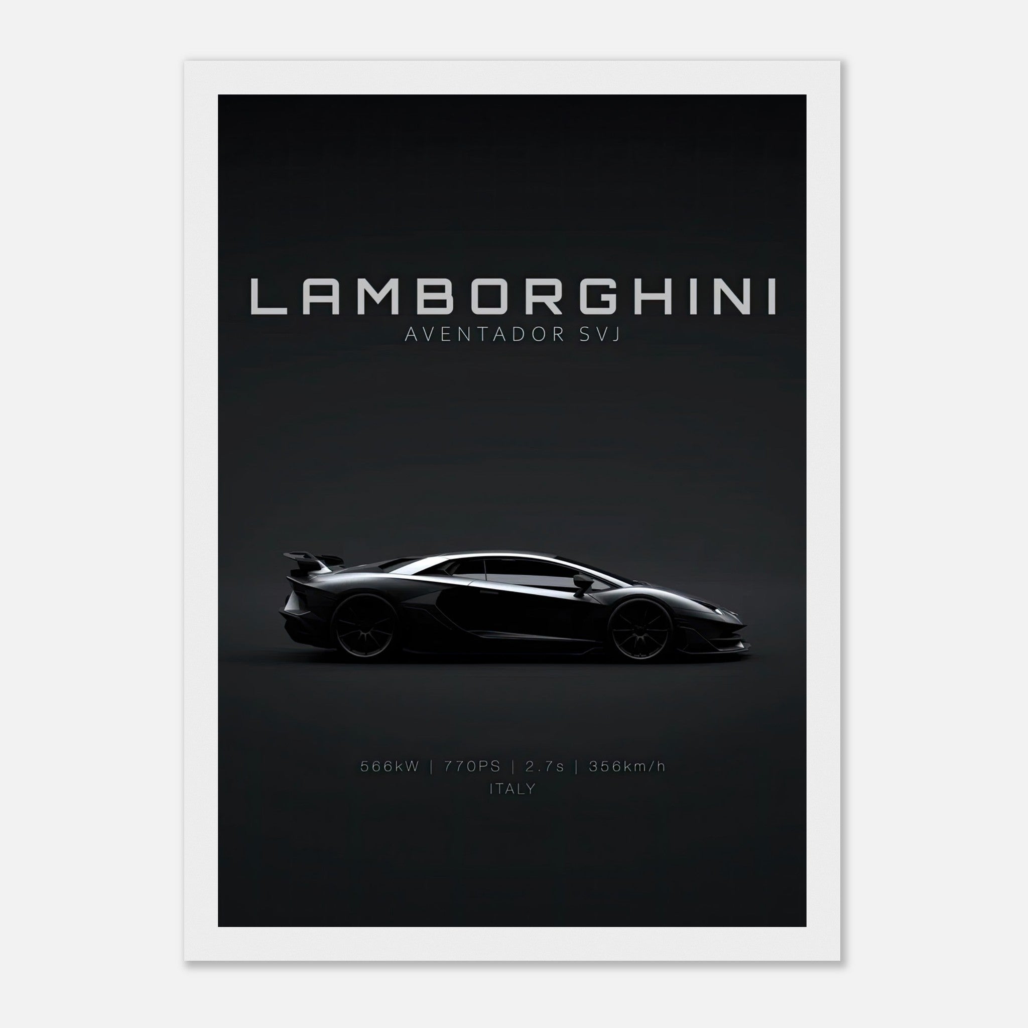 Lamborghini Aventador SVJ framed poster showcasing sleek design and details in high-definition.