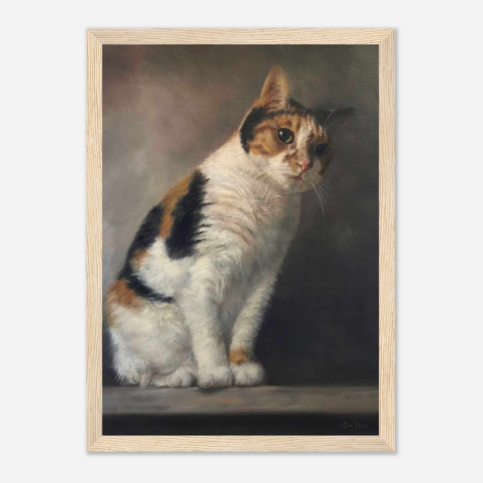 Framed print of a realistic cat portrait showcasing intricate detailing and lifelike expression.