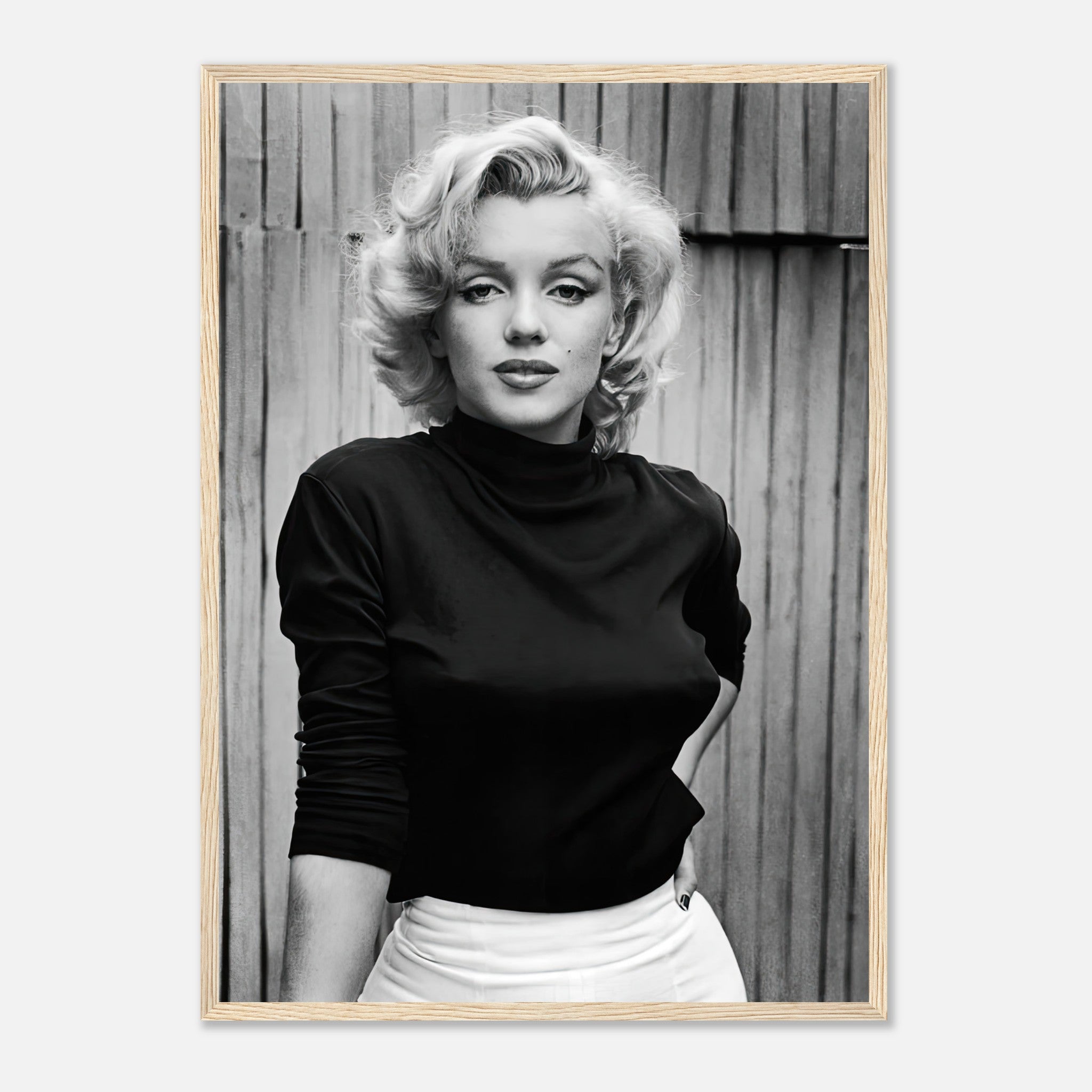Marilyn Monroe framed portrait in black and white, showcasing her iconic beauty and Hollywood glamour.