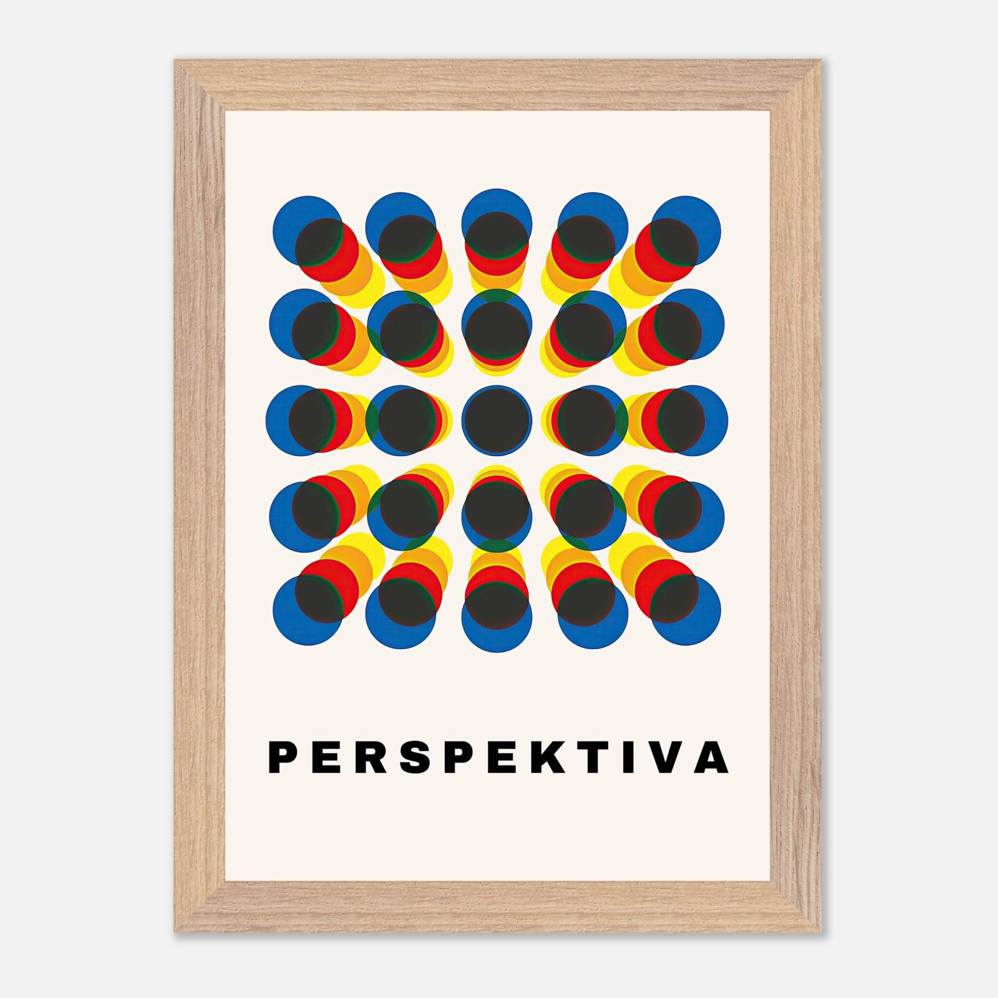 Perspective Abstract Art vintage framed print featuring bold geometric design and optical illusion with 'PERSPEKTIVA' text.