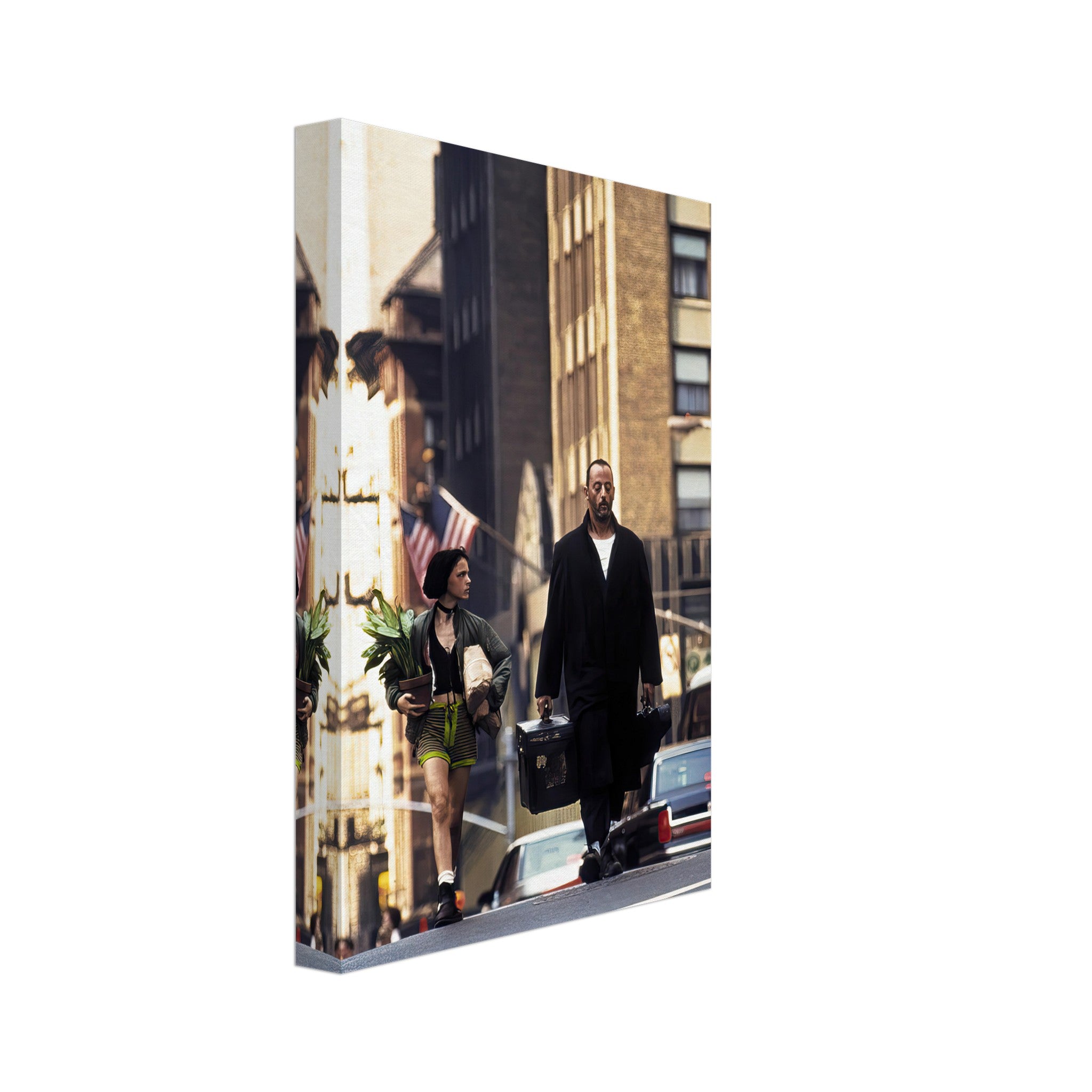 Jean Reno and Natalie Portman walking in iconic scene from film Leon: The Professional canvas art.