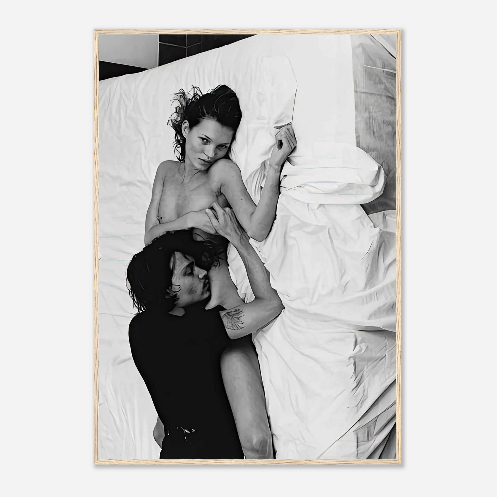Framed print of Kate Moss and Johnny Depp in New York, 1994, capturing iconic glamour and chemistry.