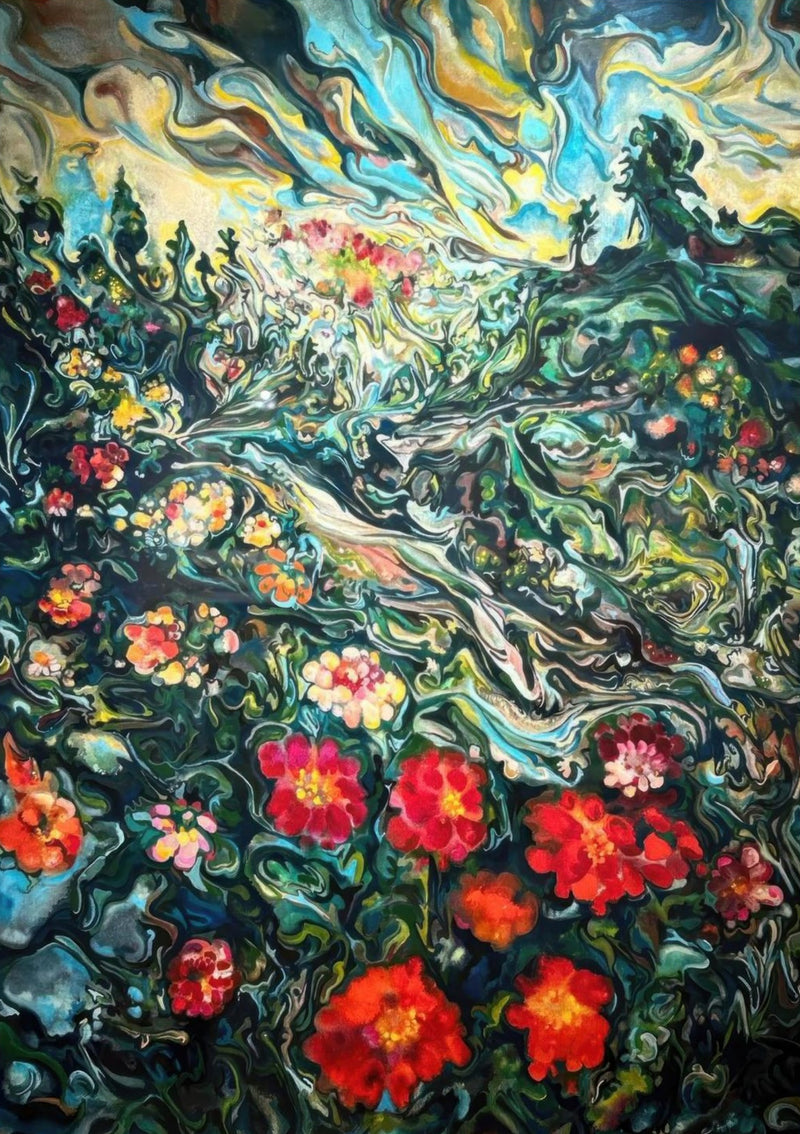 Peinture de paysage floral abstrait