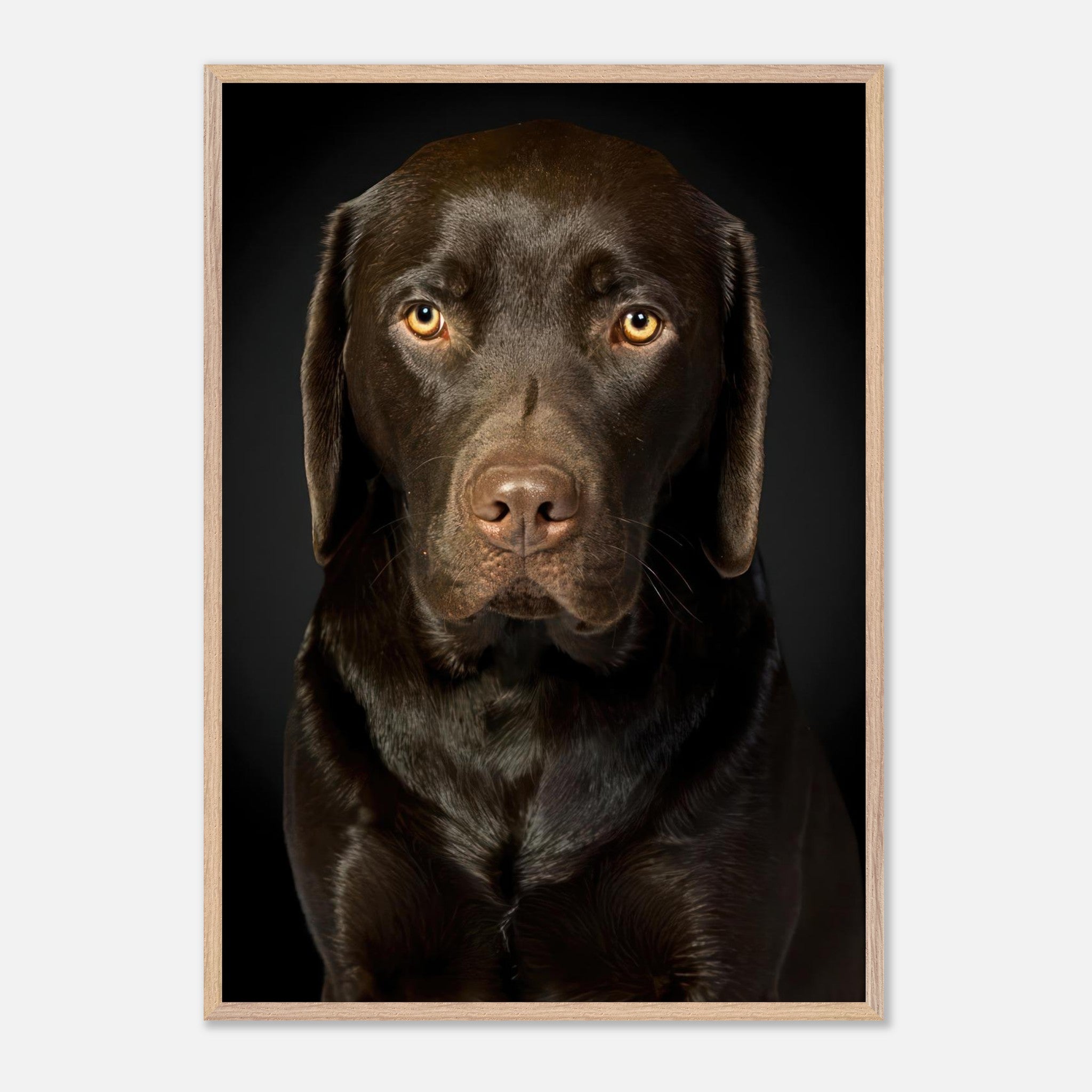 Chocolate Labrador portrait in vintage frame, showcasing soulful gaze and rich, velvety coat.