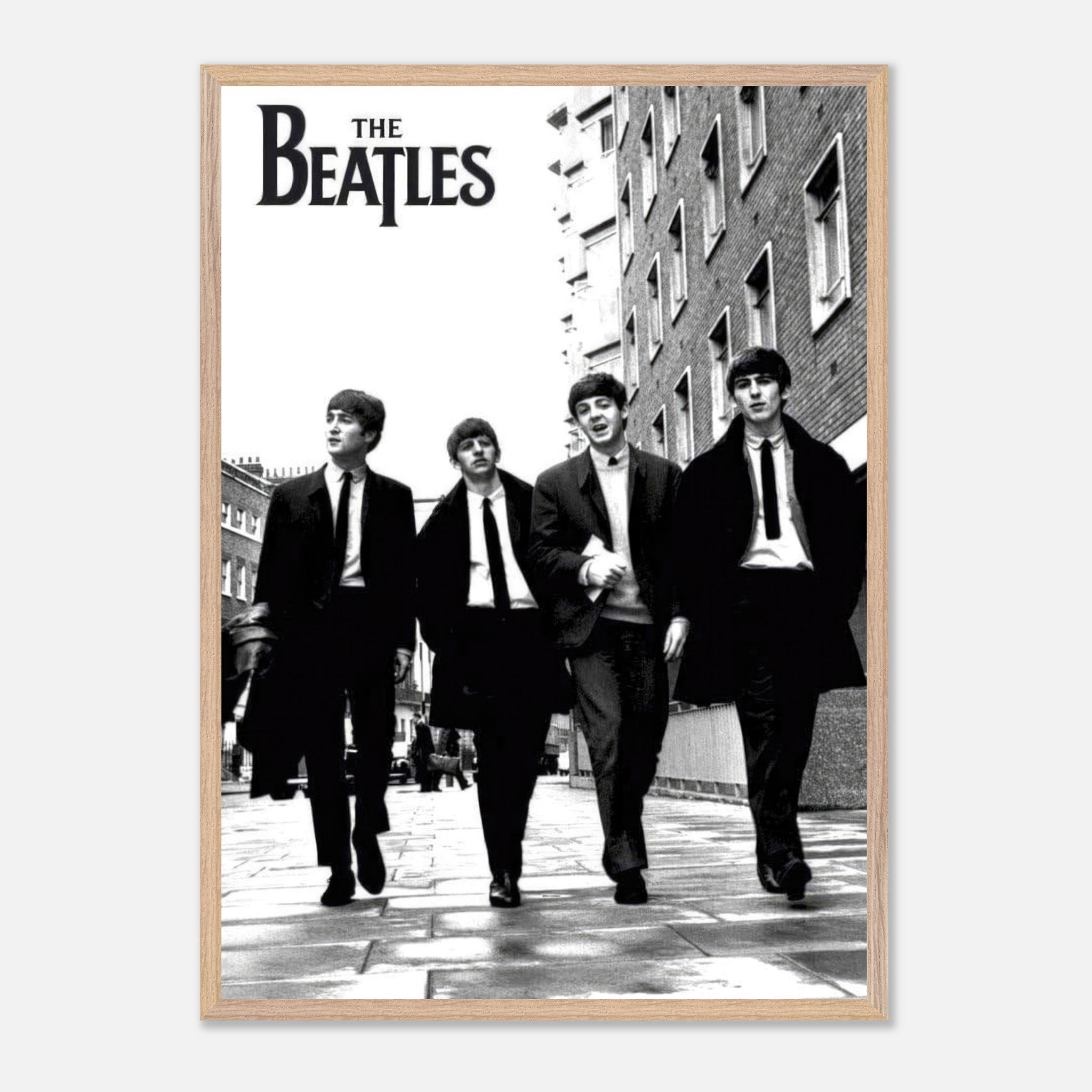 The Beatles cover fine art print in black and white, museum quality glicée, featuring iconic band members walking.