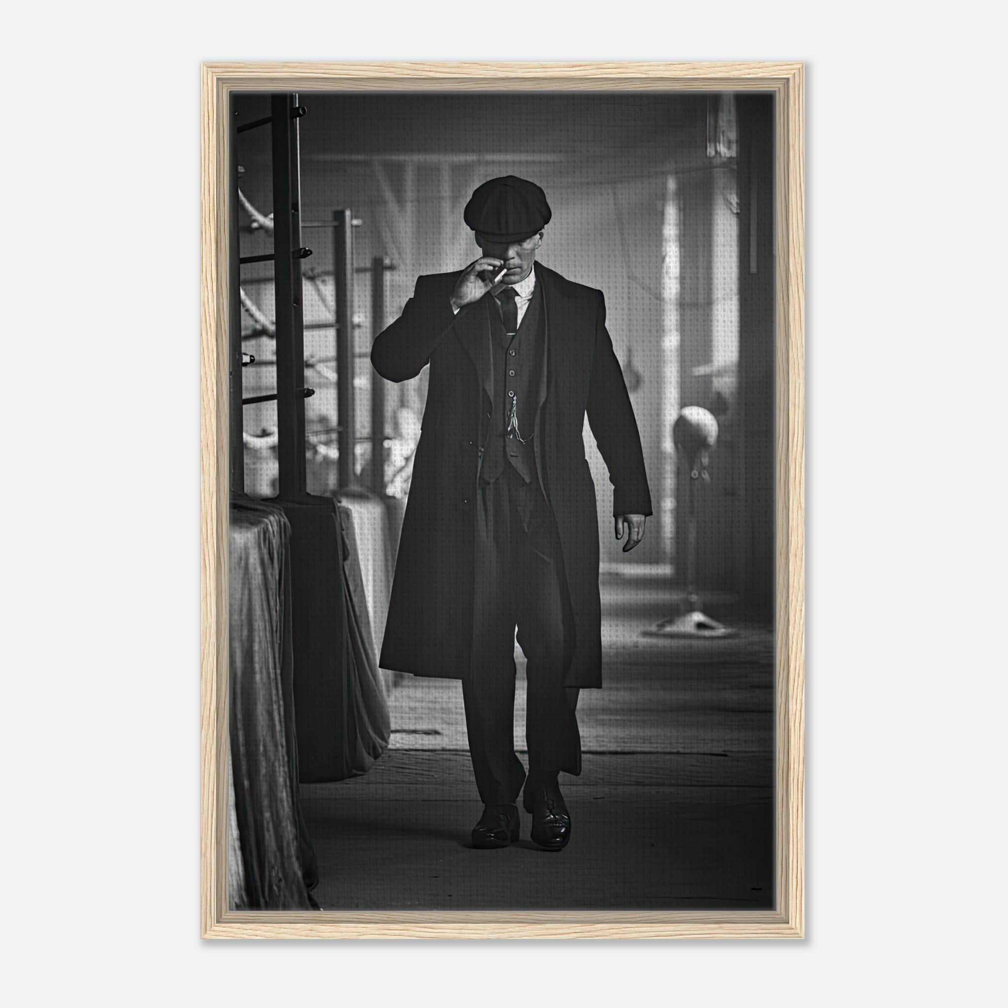 Tommy Shelby Peaky Blinders framed canvas print showcasing iconic character in monochrome style.