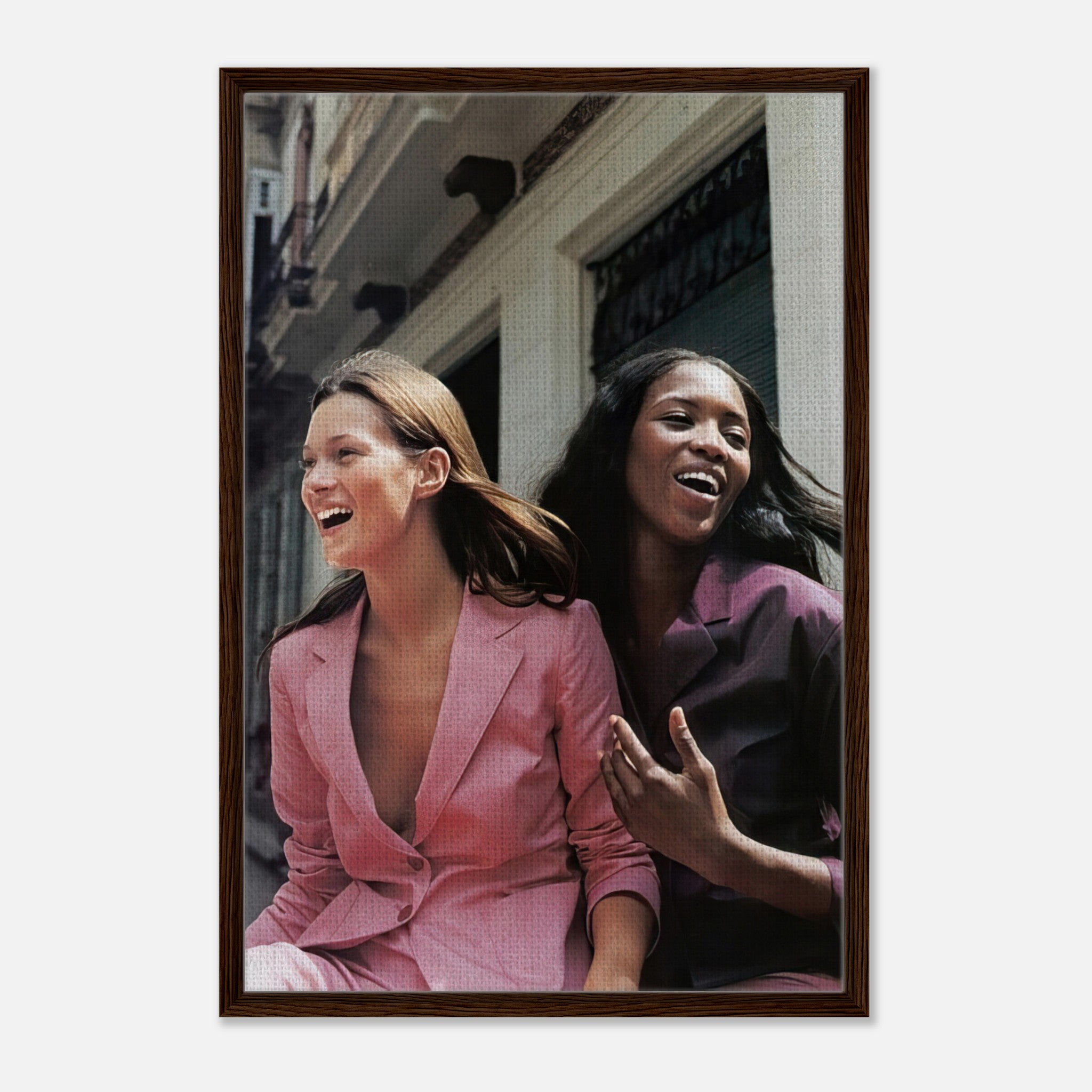 Naomi Campbell x Kate Moss framed canvas print showcasing iconic supermodels in vibrant style and elegance.
