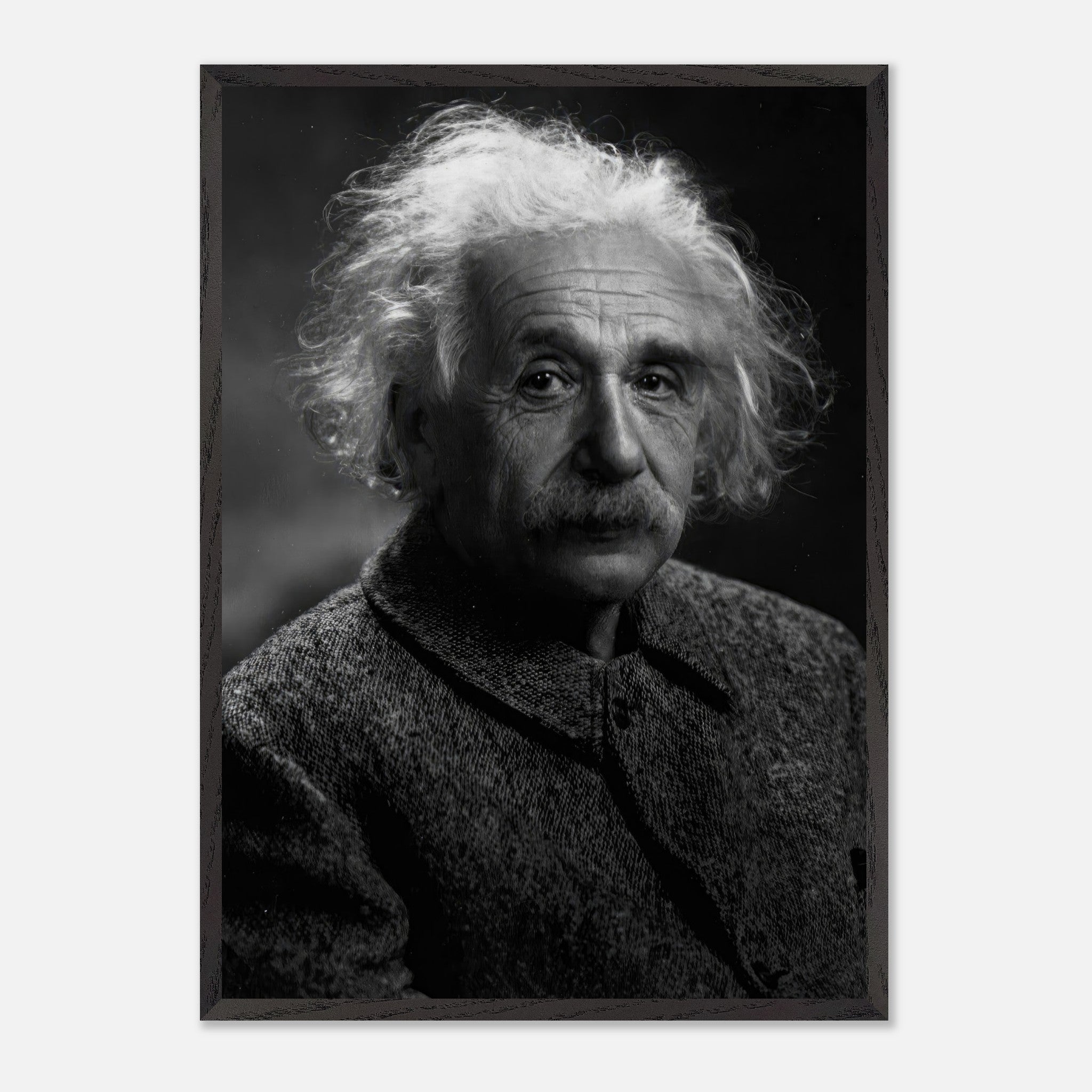 Vintage framed print of Albert Einstein in black and white, capturing his wisdom and intellect.