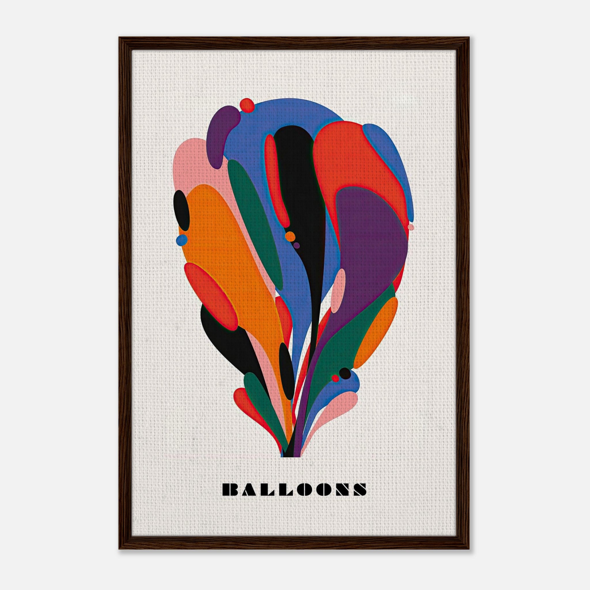 Framed canvas print of abstract balloon art with vibrant colors in a modern design.