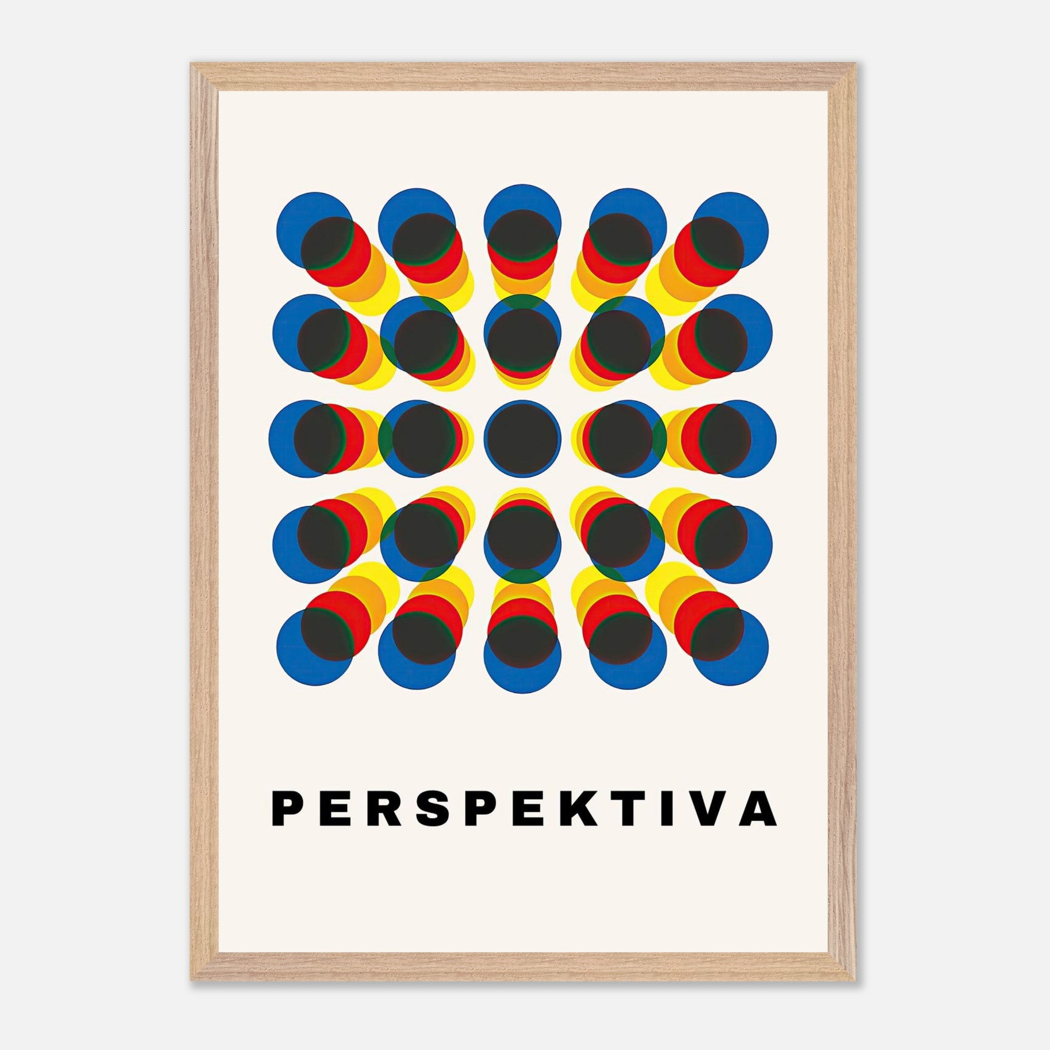 Perspective Abstract Art Vintage Framed Print featuring geometric design and optical illusion with the word 'PERSPEKTIVA'.