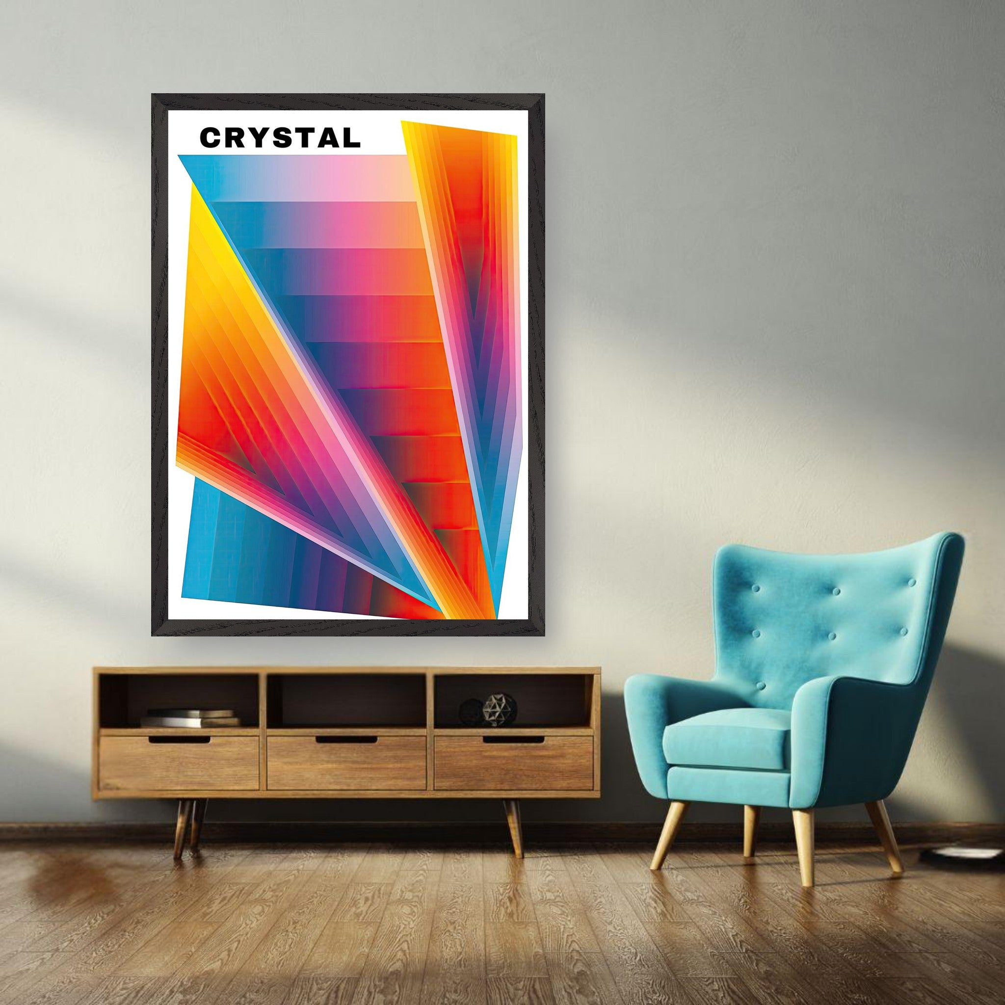 Crystal Abstract Art in vibrant colors displaying geometric patterns, enhancing modern interior decor.