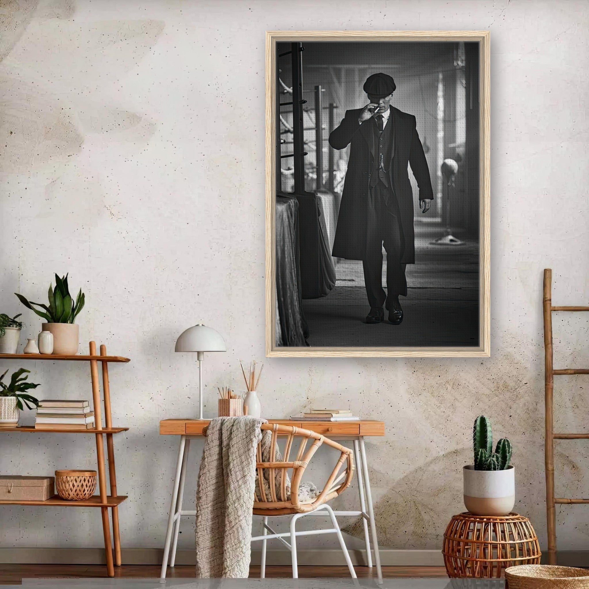 Tommy Shelby framed canvas print in a modern living room, showcasing iconic character from Peaky Blinders.