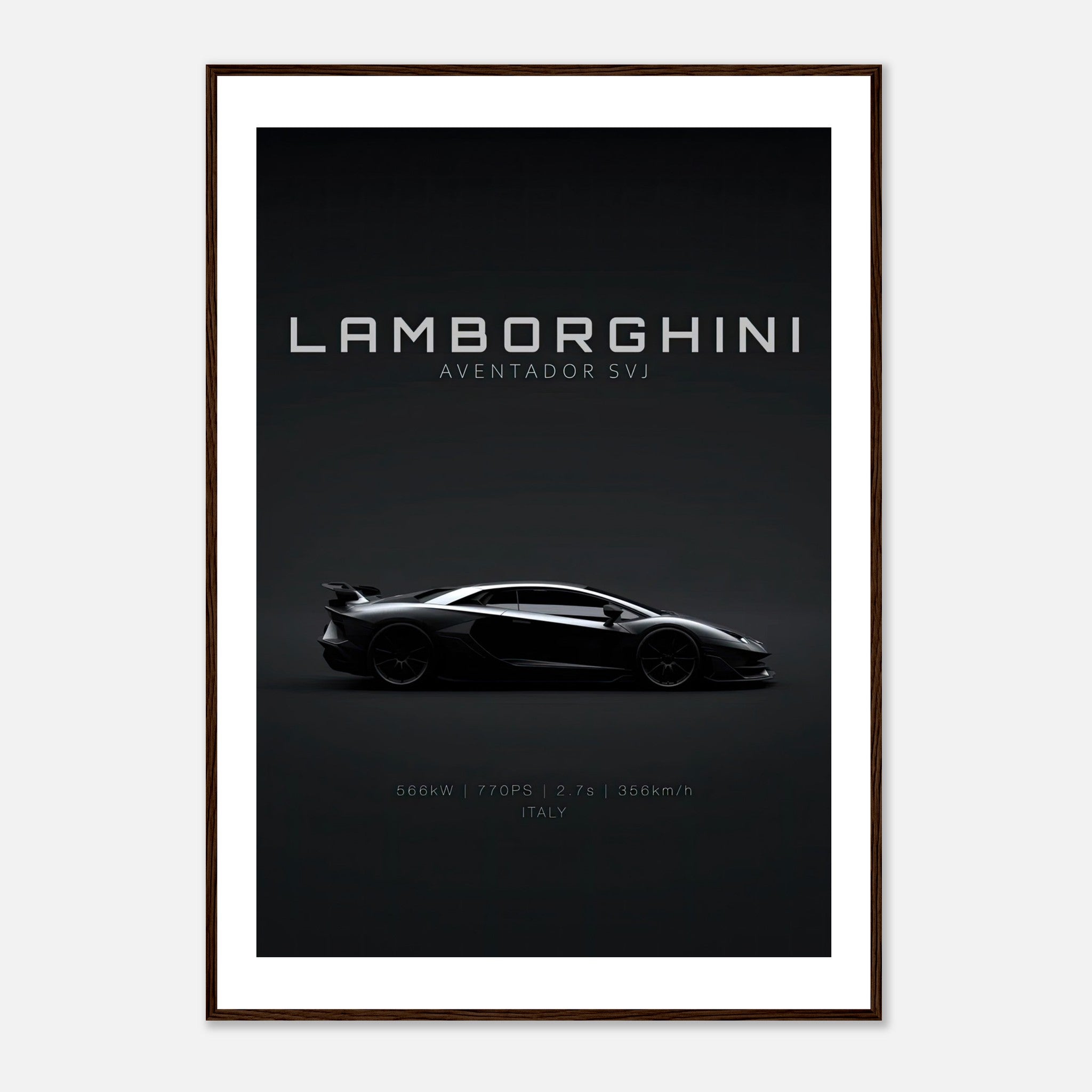 Lamborghini Aventador SVJ framed poster showcasing its sleek design and iconic silhouette in high definition.