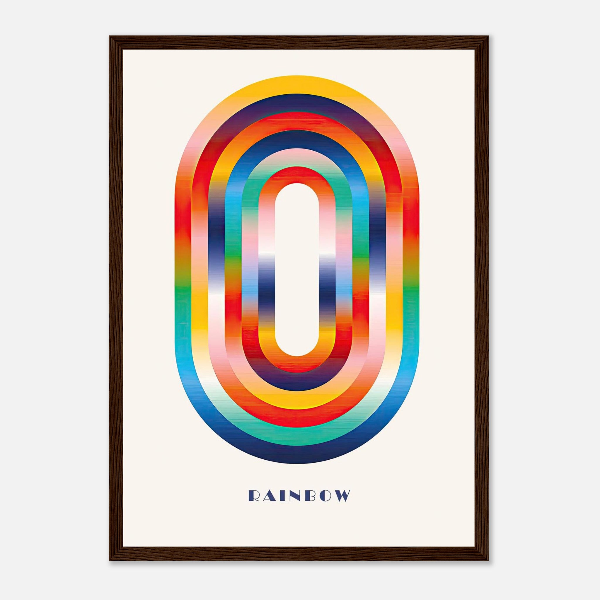 Abstract rainbow geometric art framed print with vibrant colors and smooth gradients, perfect for modern decor.