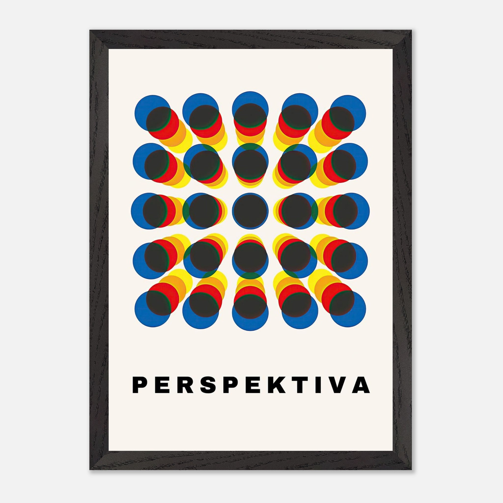 Perspective Abstract Art Vintage Framed Print with bold geometric design and optical illusion in vibrant colors.