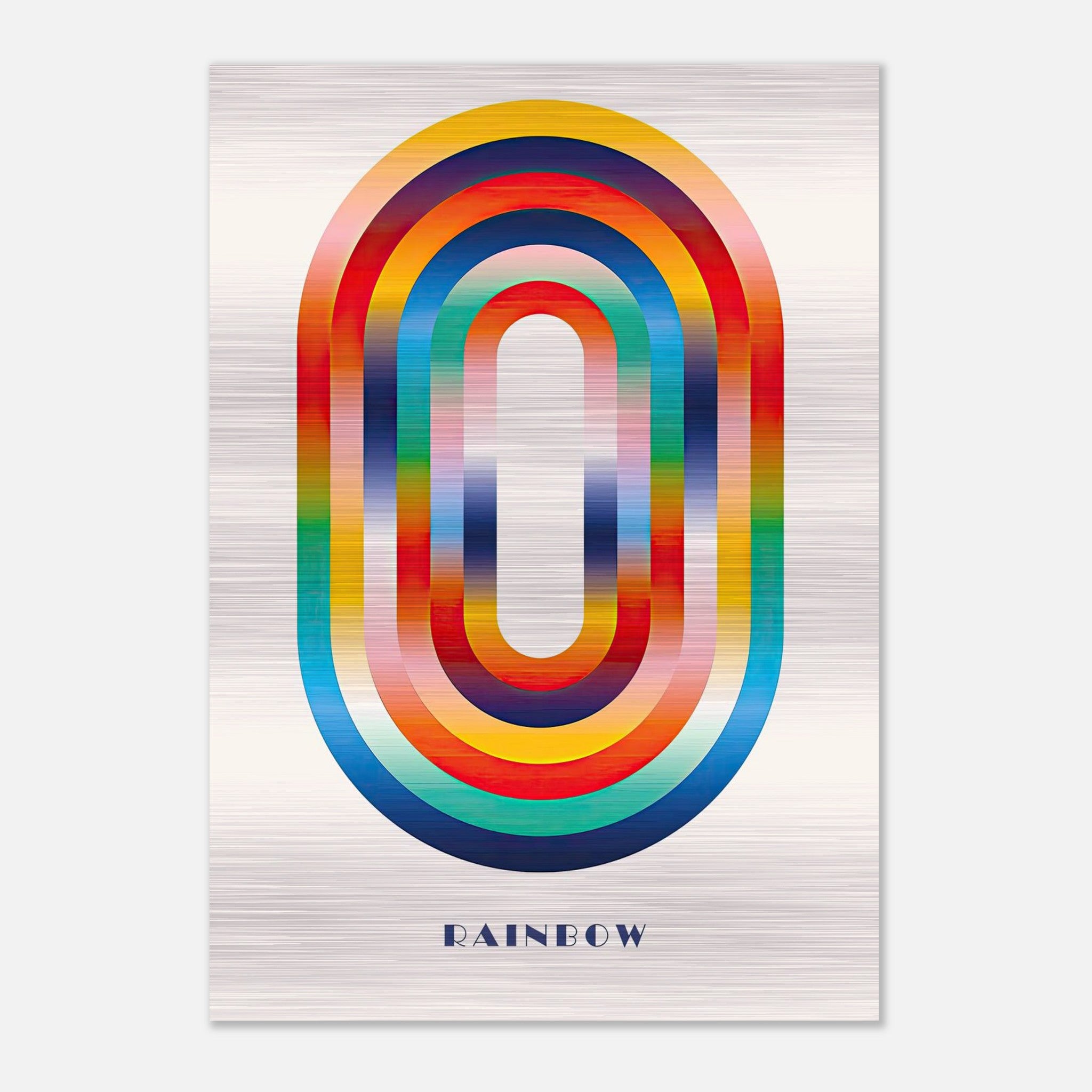 Abstract Rainbow Geometric Art on brushed metal featuring vibrant colors and sleek patterns.