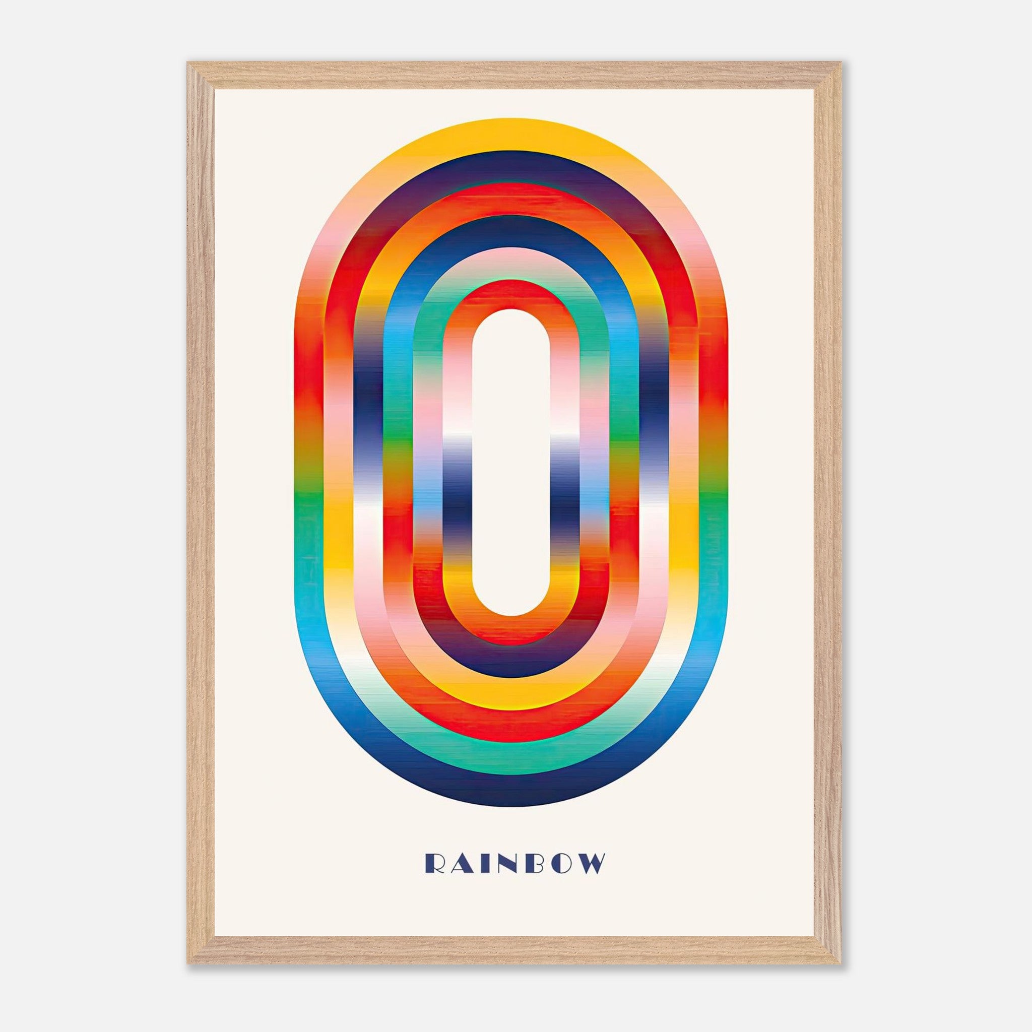 Abstract rainbow geometric art in a vintage frame, featuring vibrant colors and bold patterns.