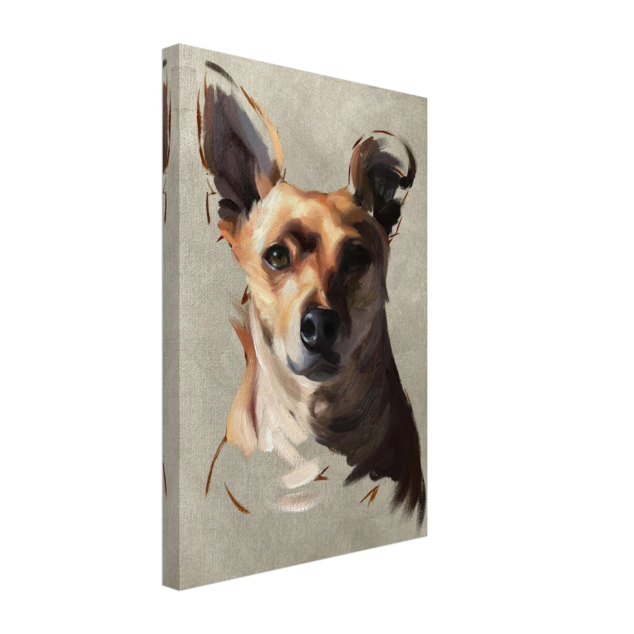 Chihuahua dog painting canvas print with expressive brushstrokes and warm colors, perfect for home decor.