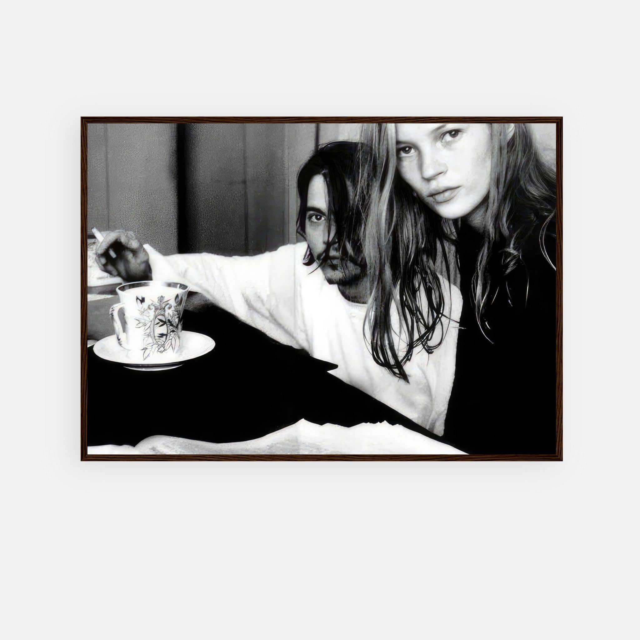 Framed print of Johnny Depp and Kate Moss, capturing 1990s romance by François-Marie Banier.
