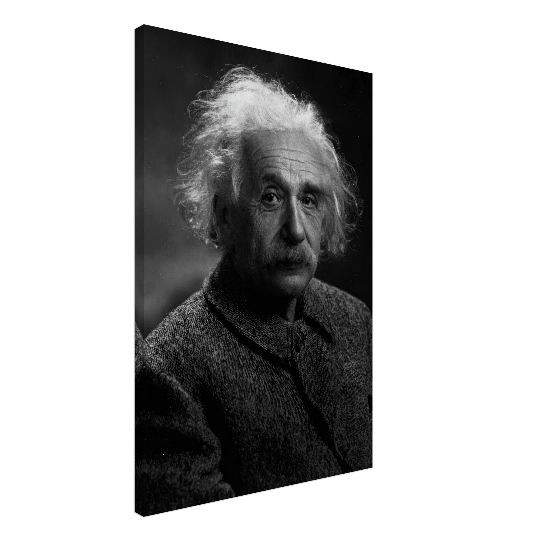 Albert Einstein black-and-white portrait canvas print, showcasing intelligence and curiosity, perfect for home or office decor.