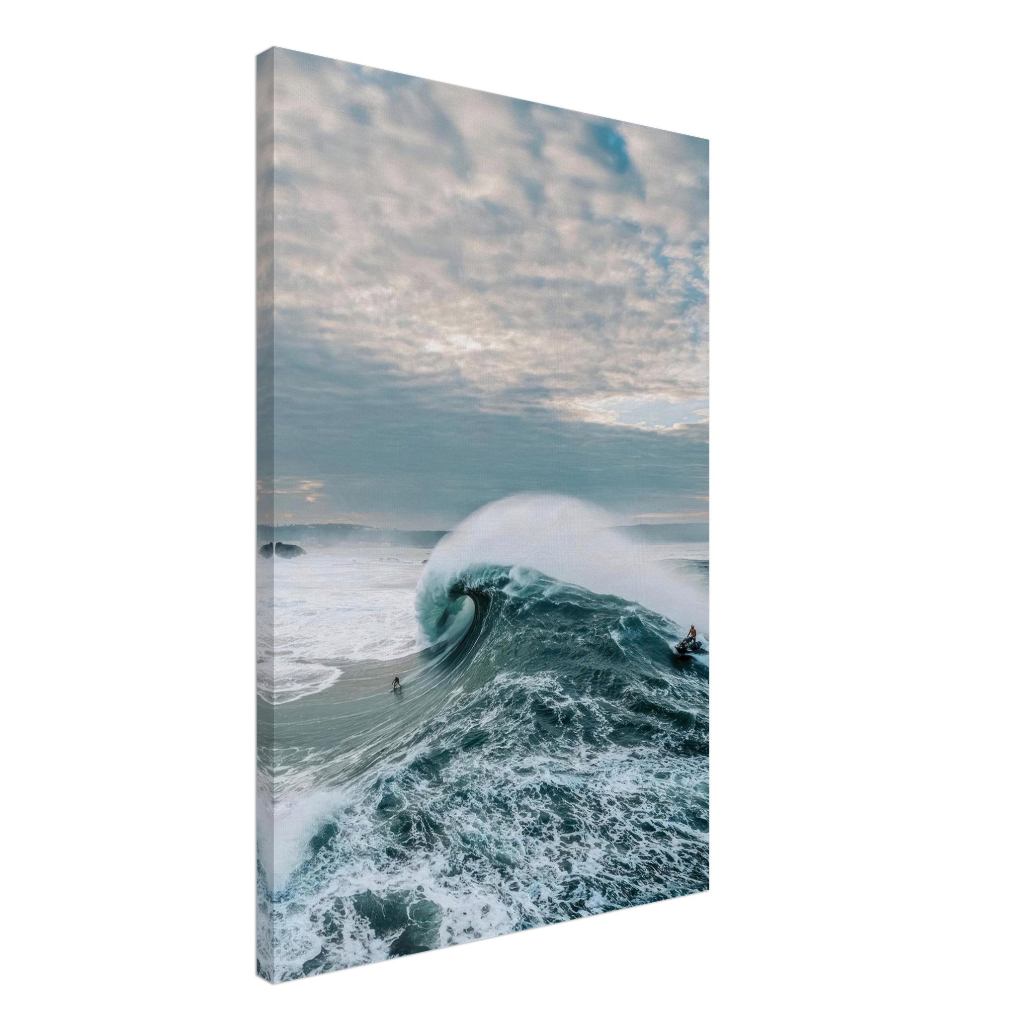 Big Wave Surfing canvas print showcasing a fearless surfer riding a massive wave with dynamic ocean energy.