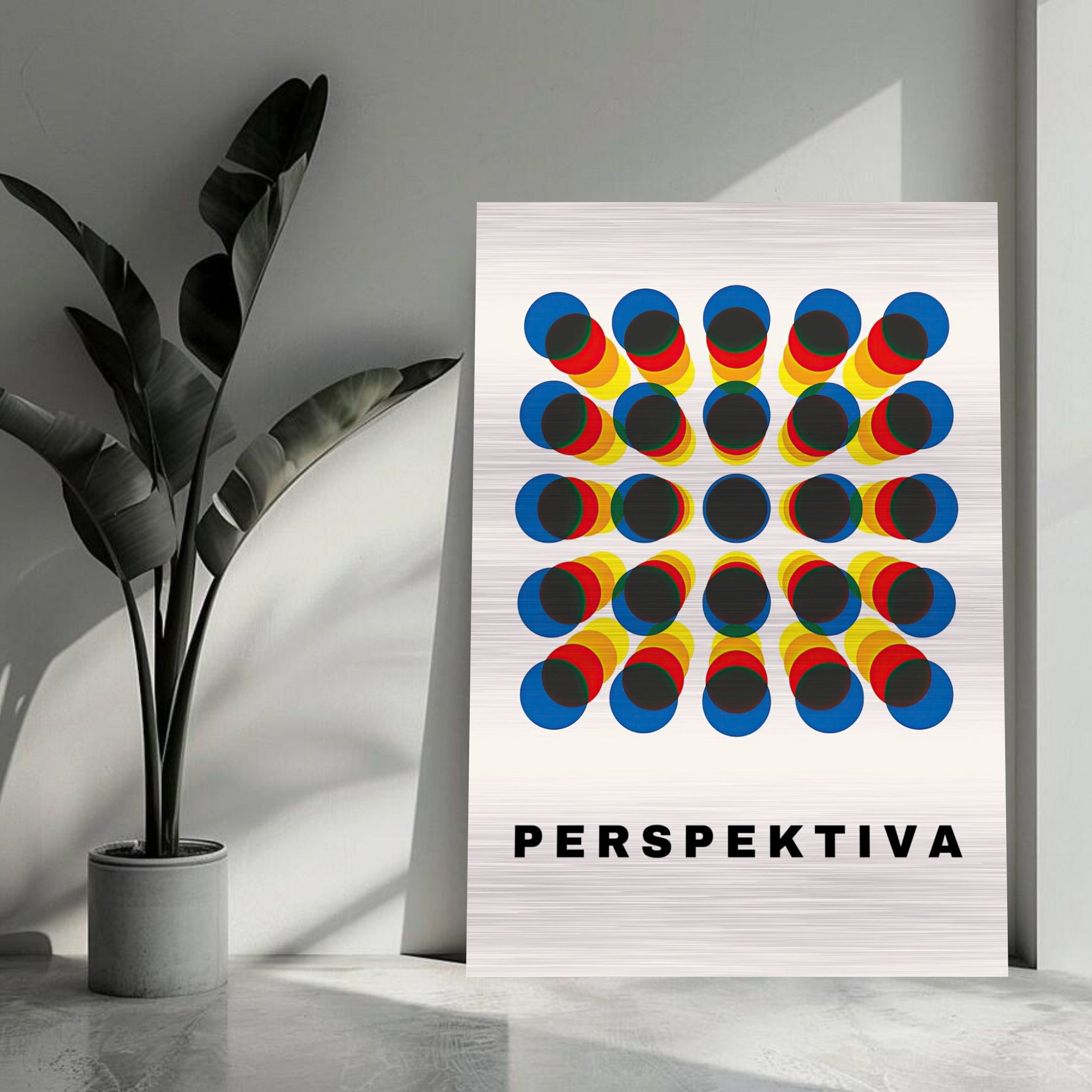 Perspective Abstract Art in Brushed Metal featuring bold colors and geometric shapes, adding modern flair to any space.