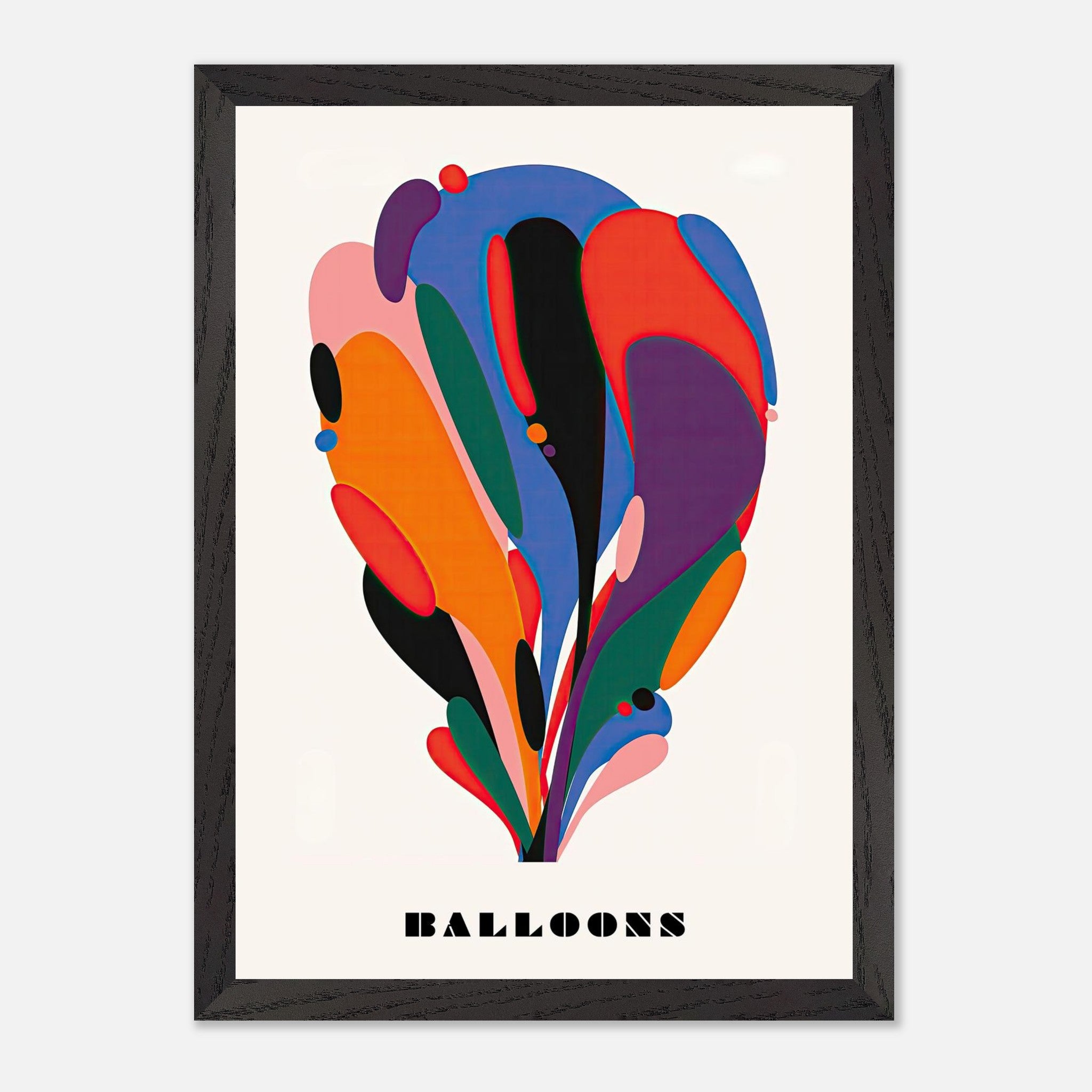 Abstract Balloon Art Vintage Framed Print featuring bold colors and fluid shapes, perfect for home decor.