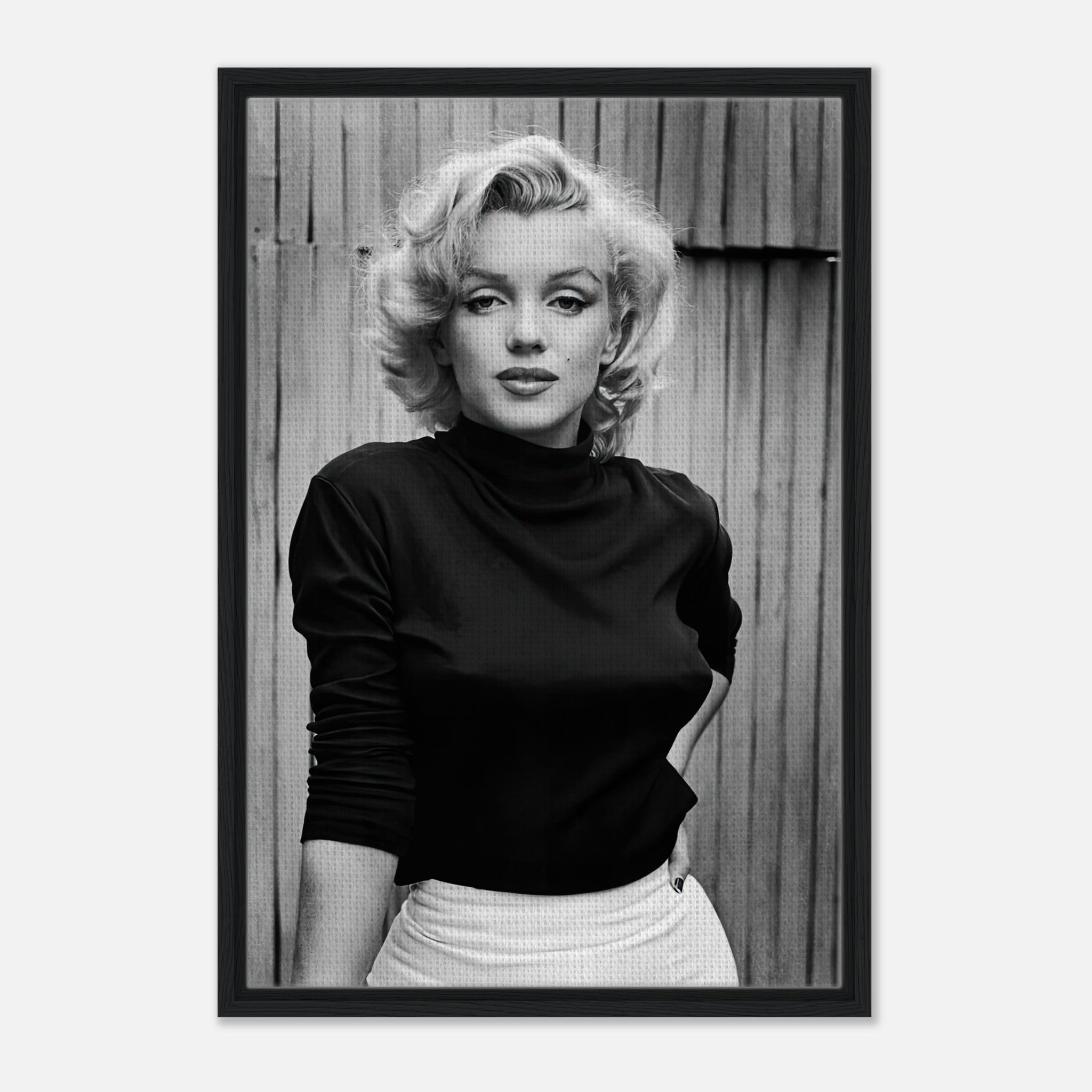 Marilyn Monroe portrait framed canvas print, capturing Hollywood's iconic beauty in black-and-white.