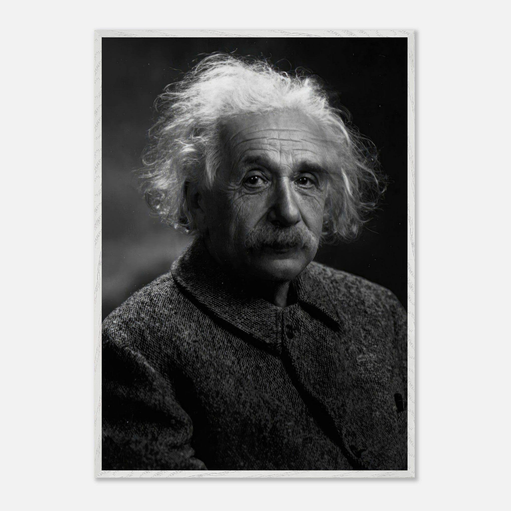 Portrait of Albert Einstein in black-and-white, showcasing his expressive gaze and iconic features in fine art quality.