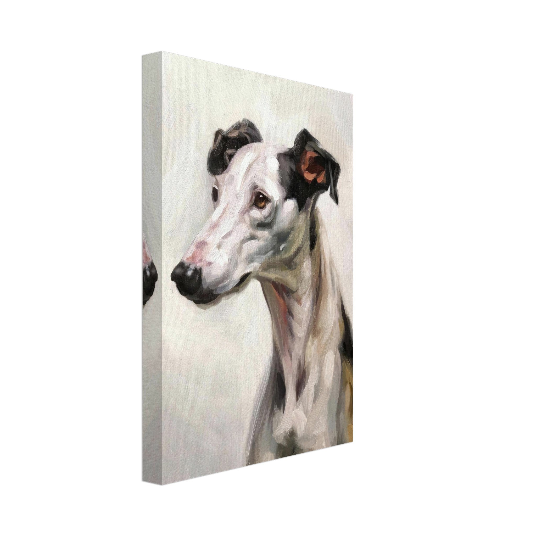 Greyhound dog painting canvas print showcasing detailed portrait and elegant features.