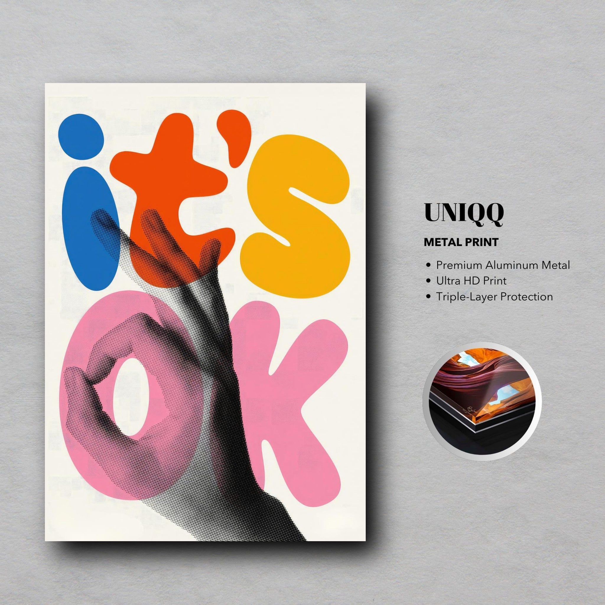 It's Ok Retro Abstract Pop Art Metal Print featuring vibrant colors and playful typography.