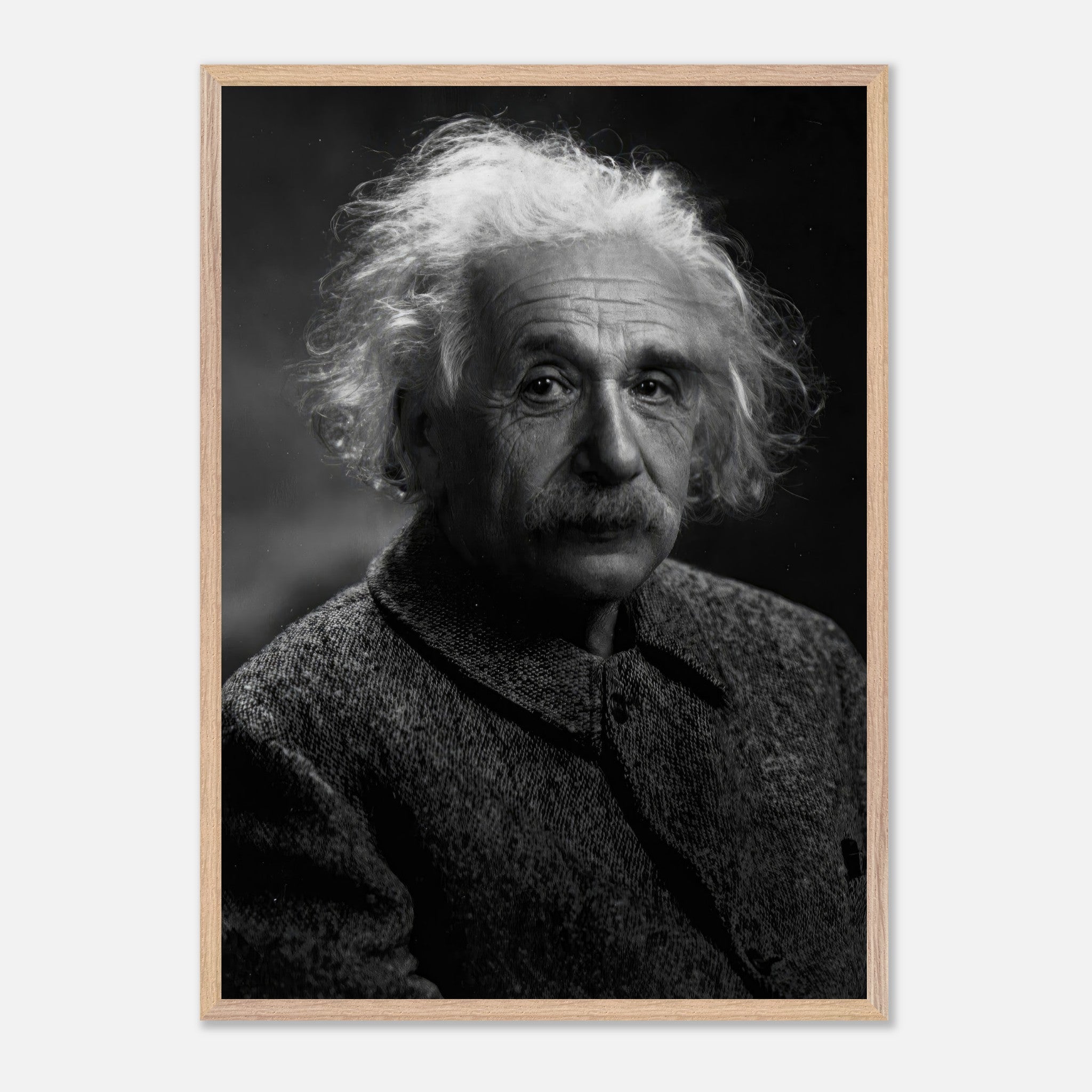 Black-and-white portrait of Albert Einstein showcasing his iconic features and expressive gaze.