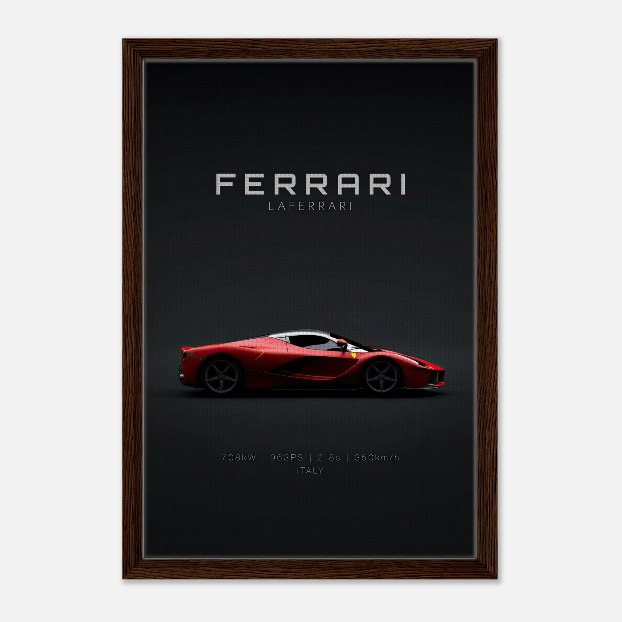 Ferrari Laferrari Framed Canvas art featuring sleek design against a minimalist black background.