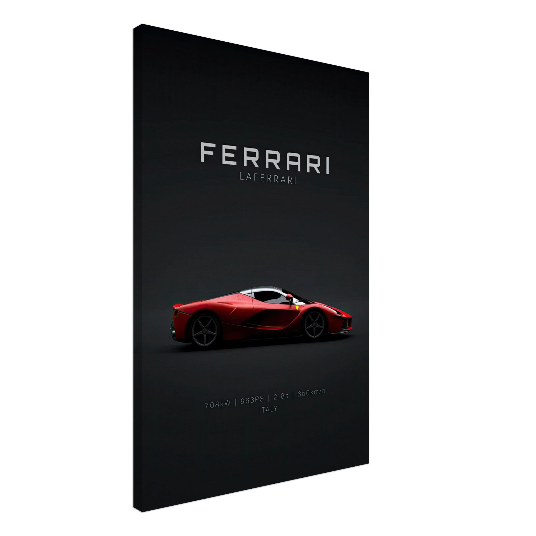 Ferrari Laferrari canvas art featuring a sleek red supercar silhouette on a dark background.