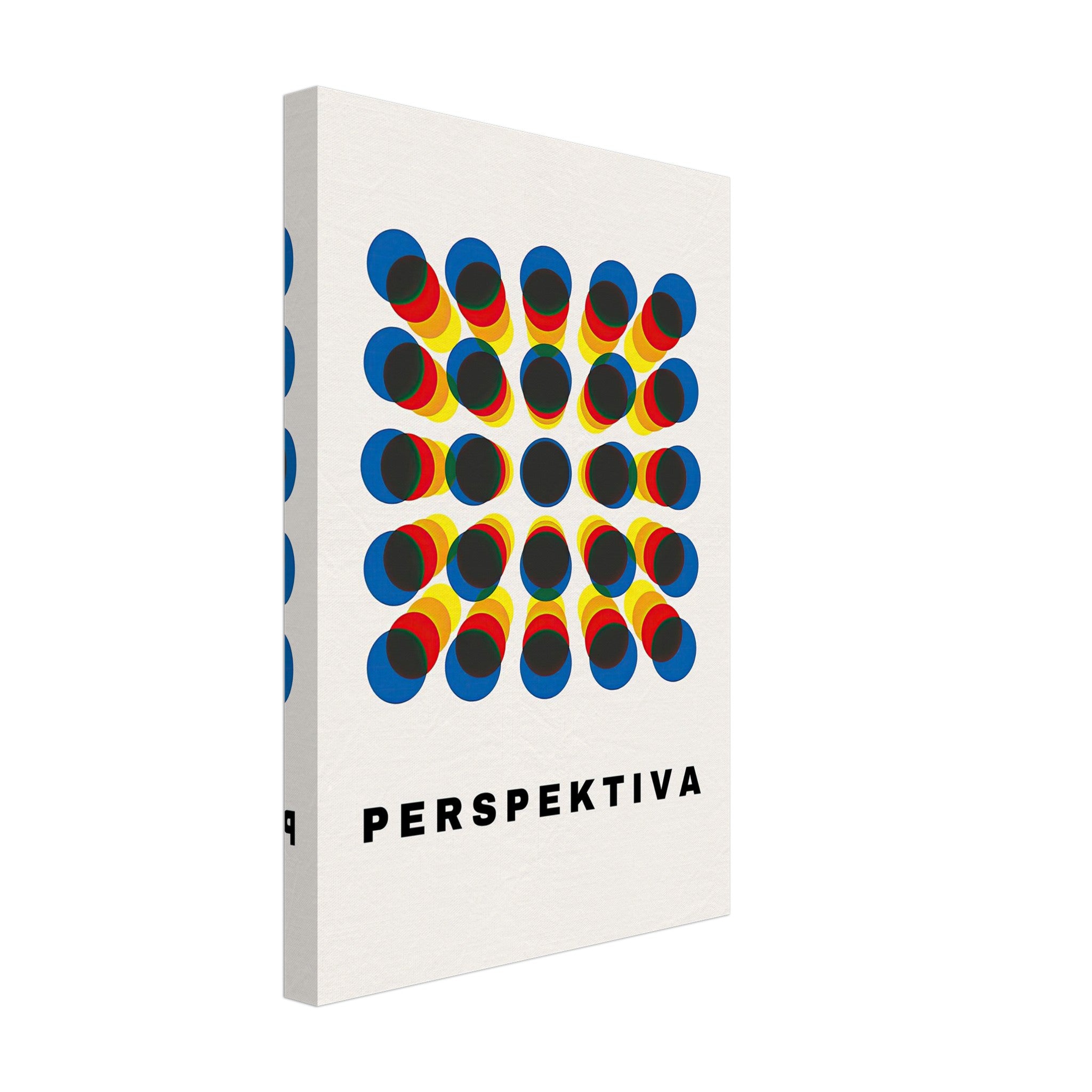 Perspective Abstract Art Canvas Print featuring vibrant geometric design and the word 'PERSPEKTIVA' for modern decor.