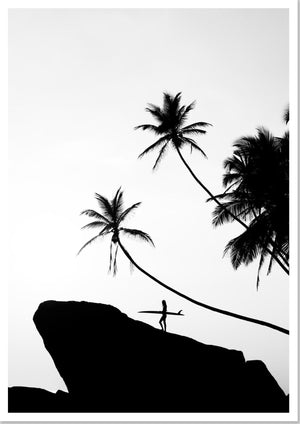 Surfer Beneath Palm Trees in Indonesia