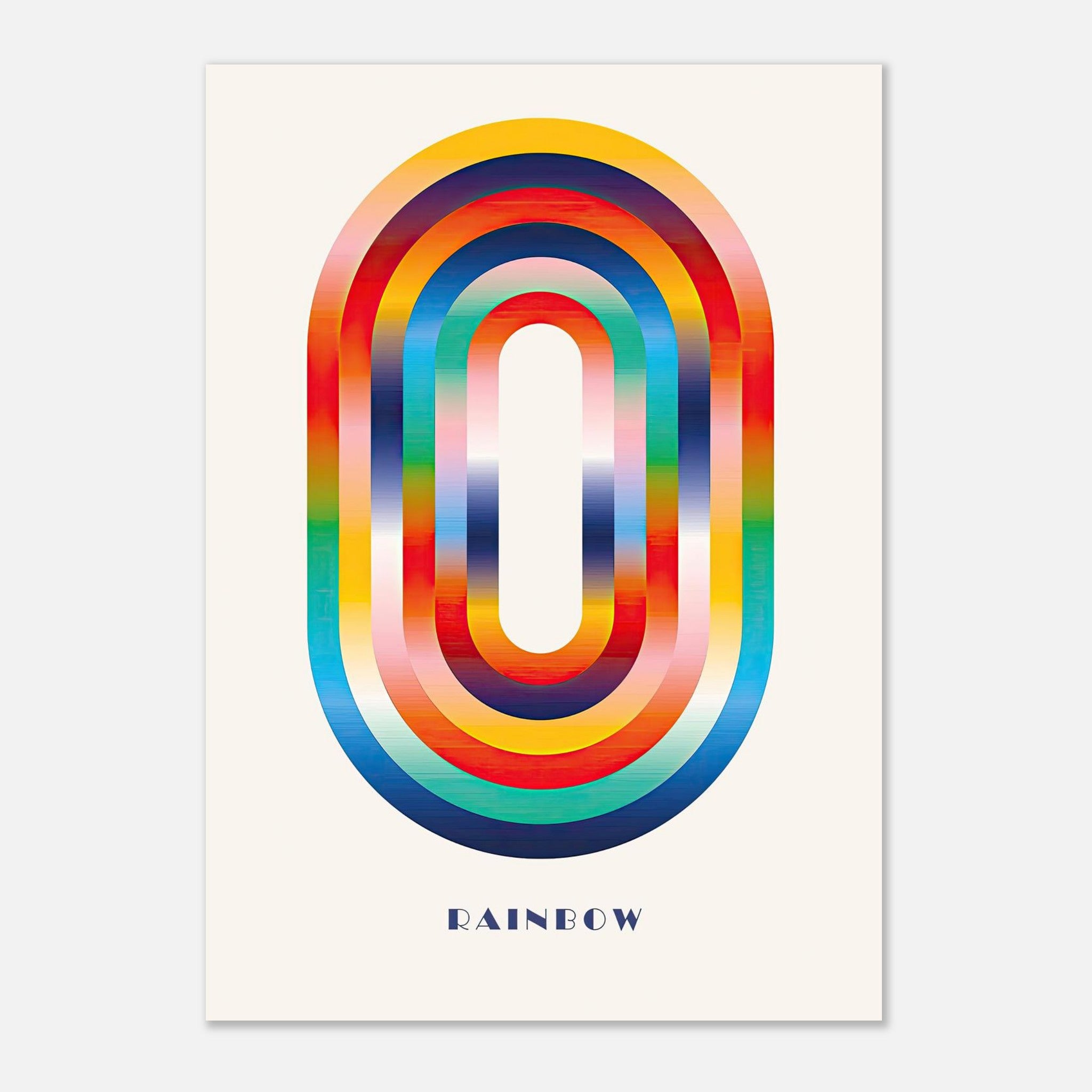 Abstract rainbow geometric poster featuring vibrant layered circles in bold colors, enhancing any modern space.