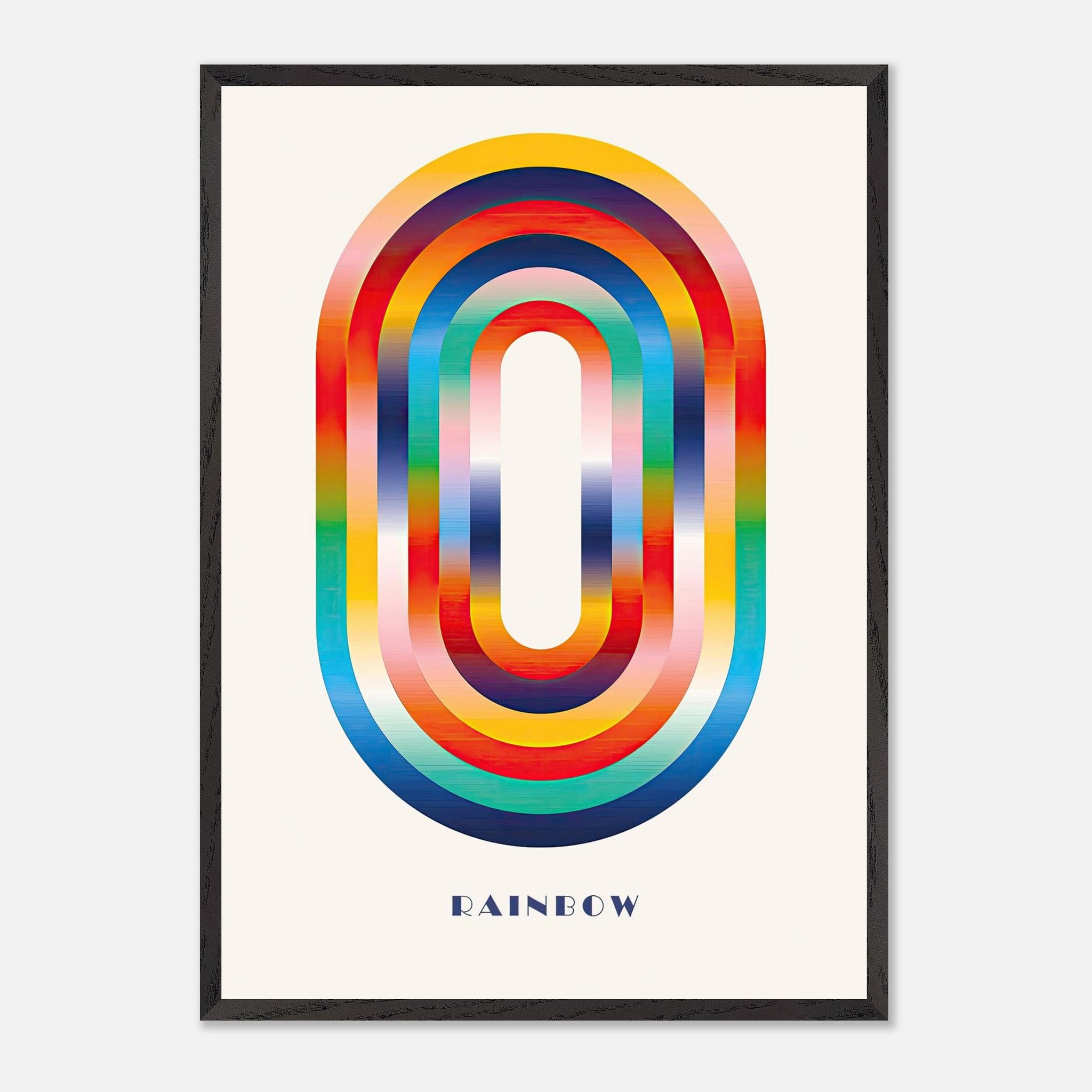 Abstract rainbow geometric art print featuring vibrant colored arcs and a modern design. Perfect for any room.