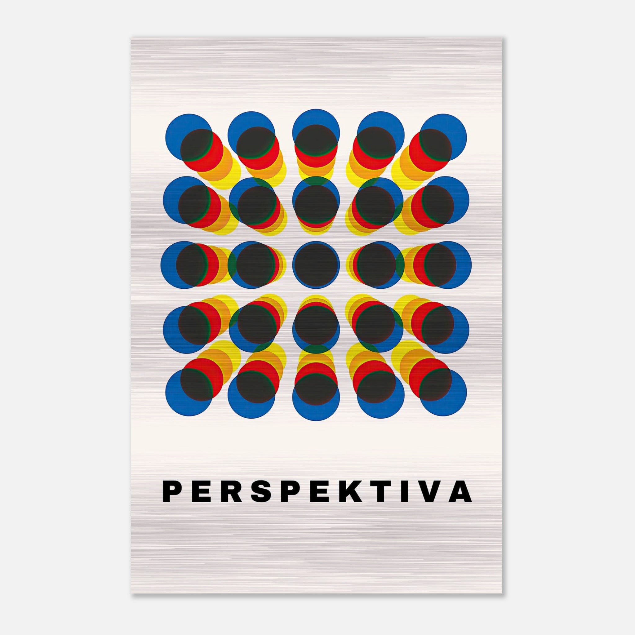 Perspective Abstract Art print featuring vibrant colors and geometric shapes on brushed metal background.