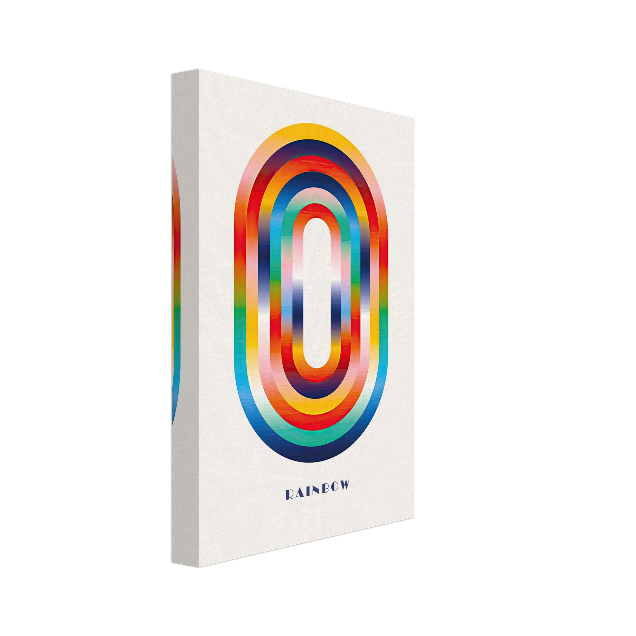 Abstract Rainbow Geometric Art Canvas Print with colorful overlapping arches on a light background.