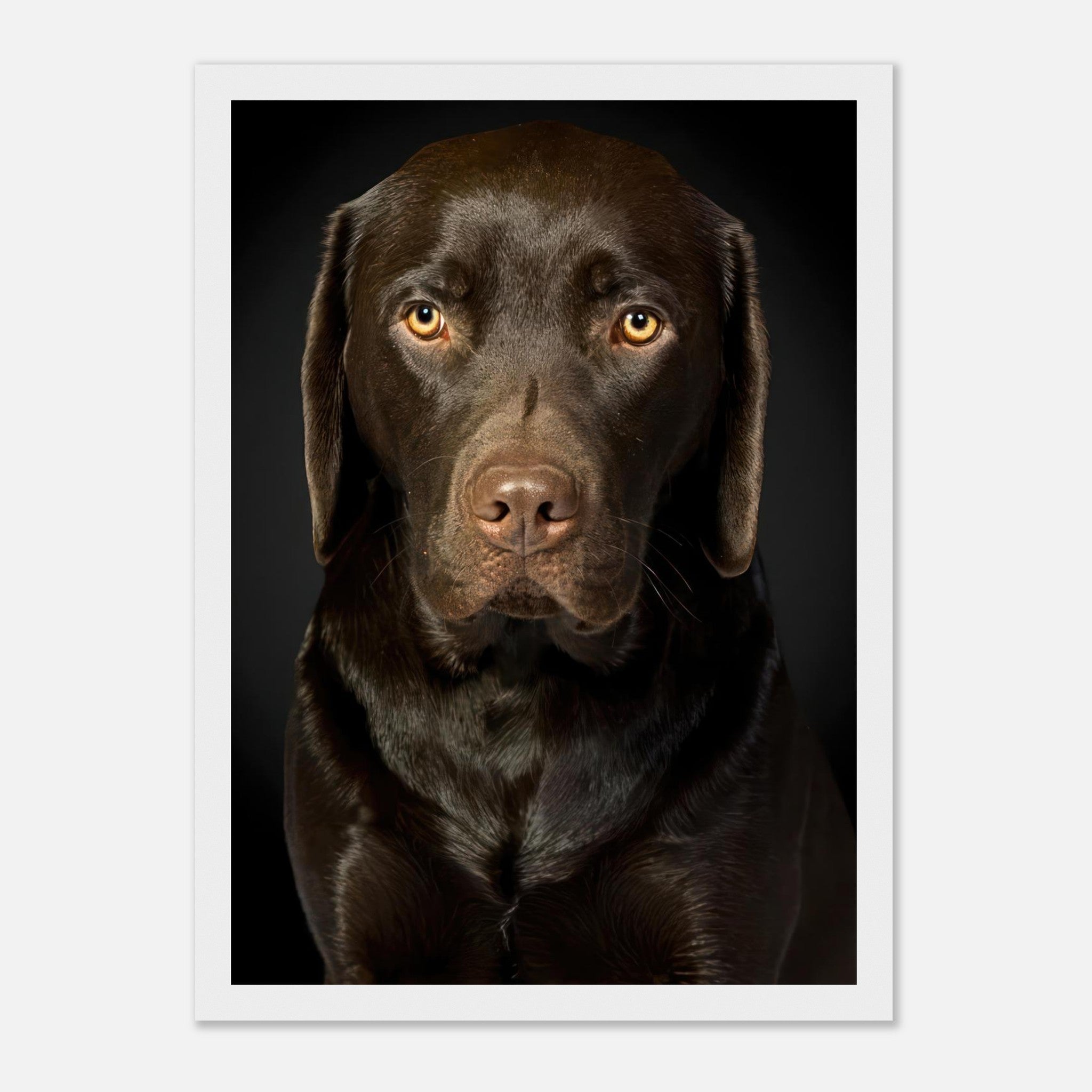 Chocolate Labrador portrait framed print showcasing a lifelike image of the dog's expressive face.
