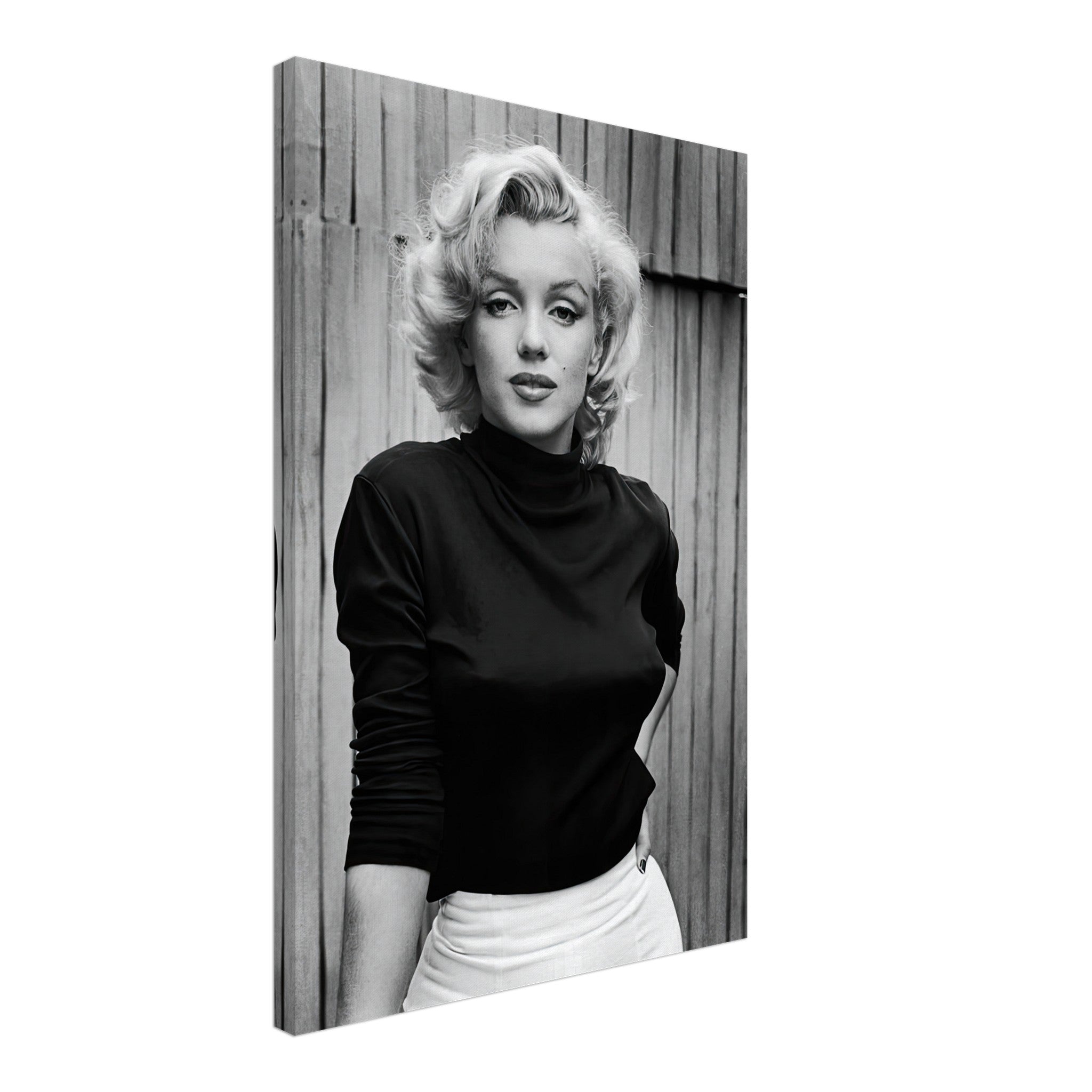 Classic Marilyn Monroe portrait on canvas, showcasing her elegance in black-and-white. Perfect for home or office decor.
