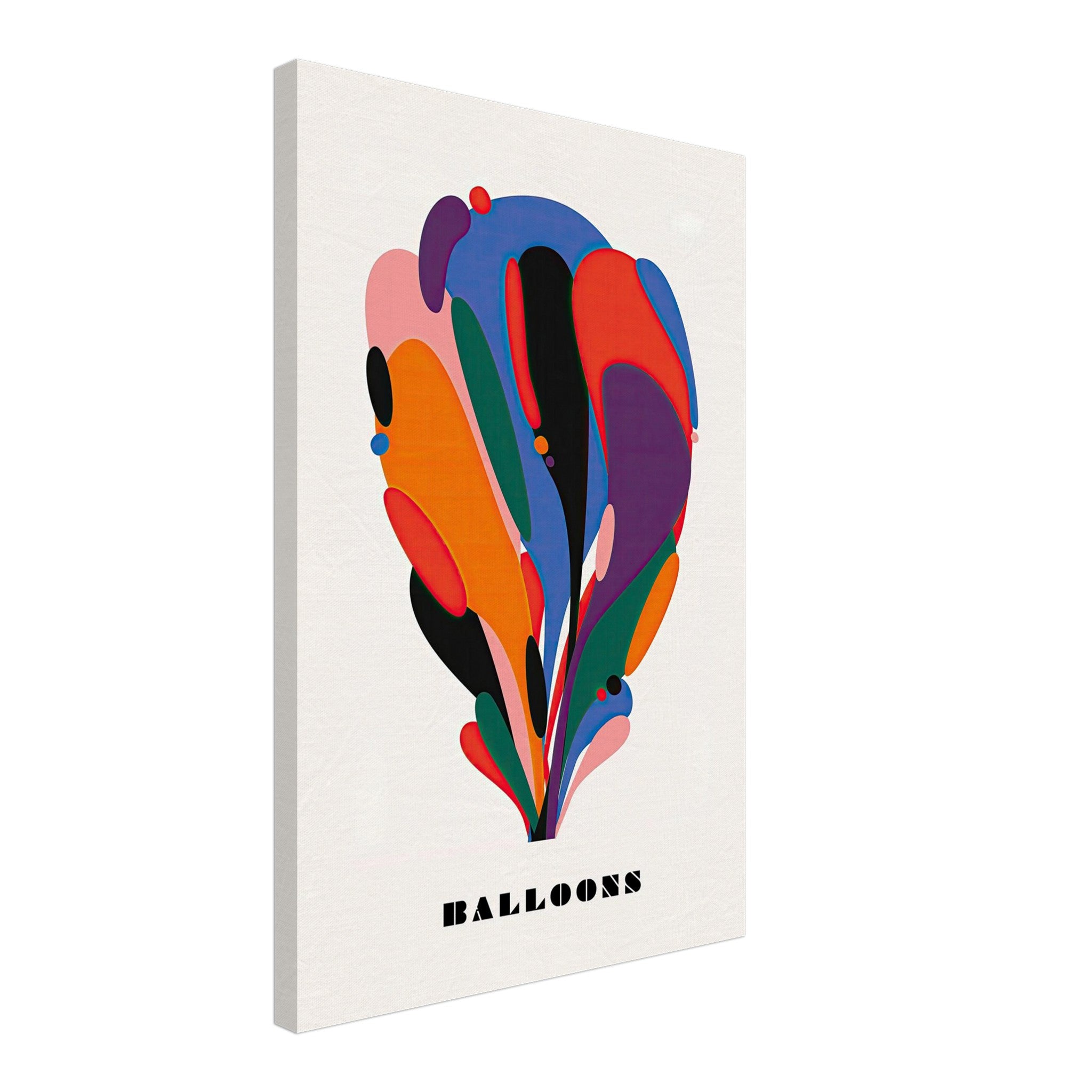 Vibrant abstract balloon art canvas print showcasing colorful shapes, perfect for modern home decor.
