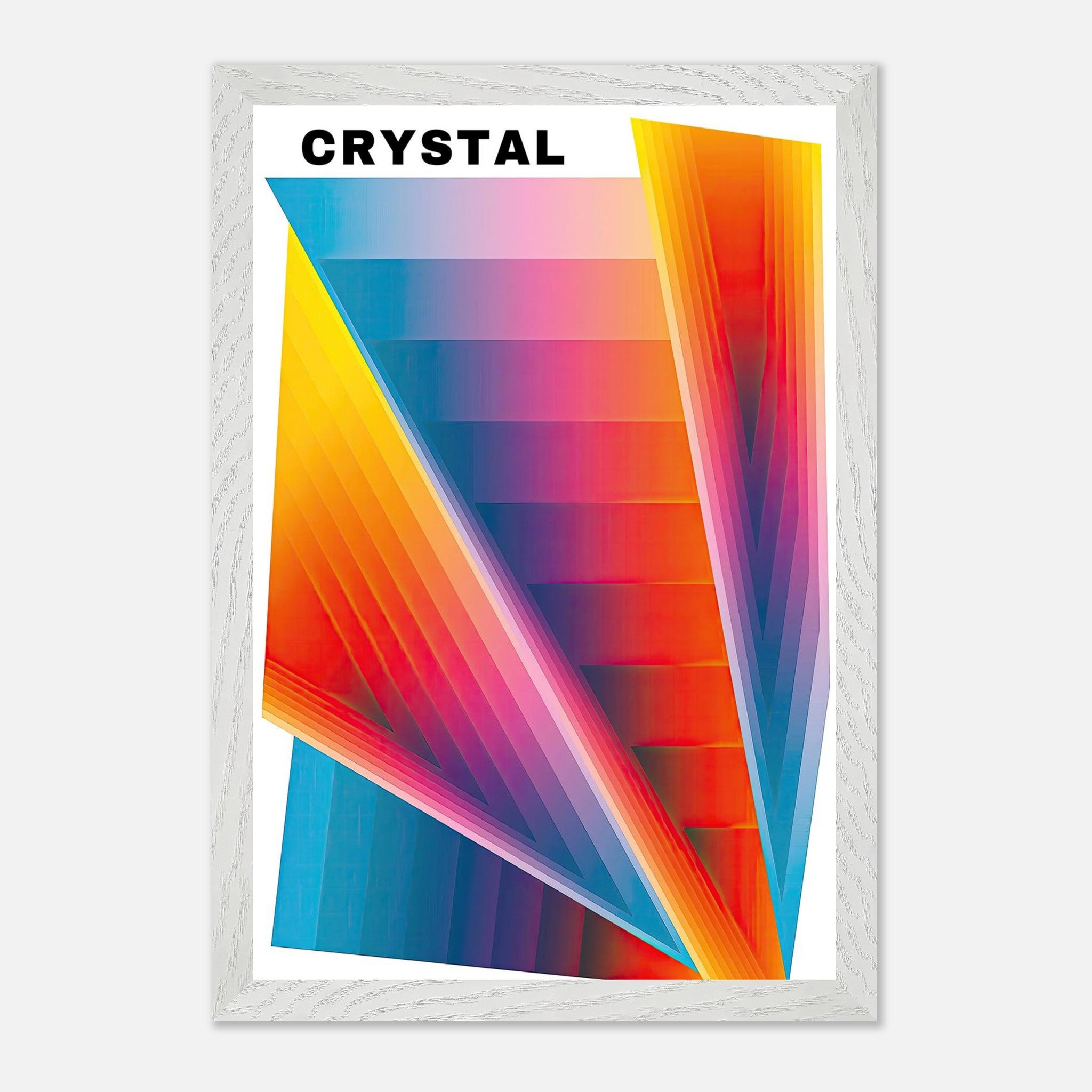Crystal Abstract Art print featuring vibrant colors and geometric shapes, framed for museum-quality display.
