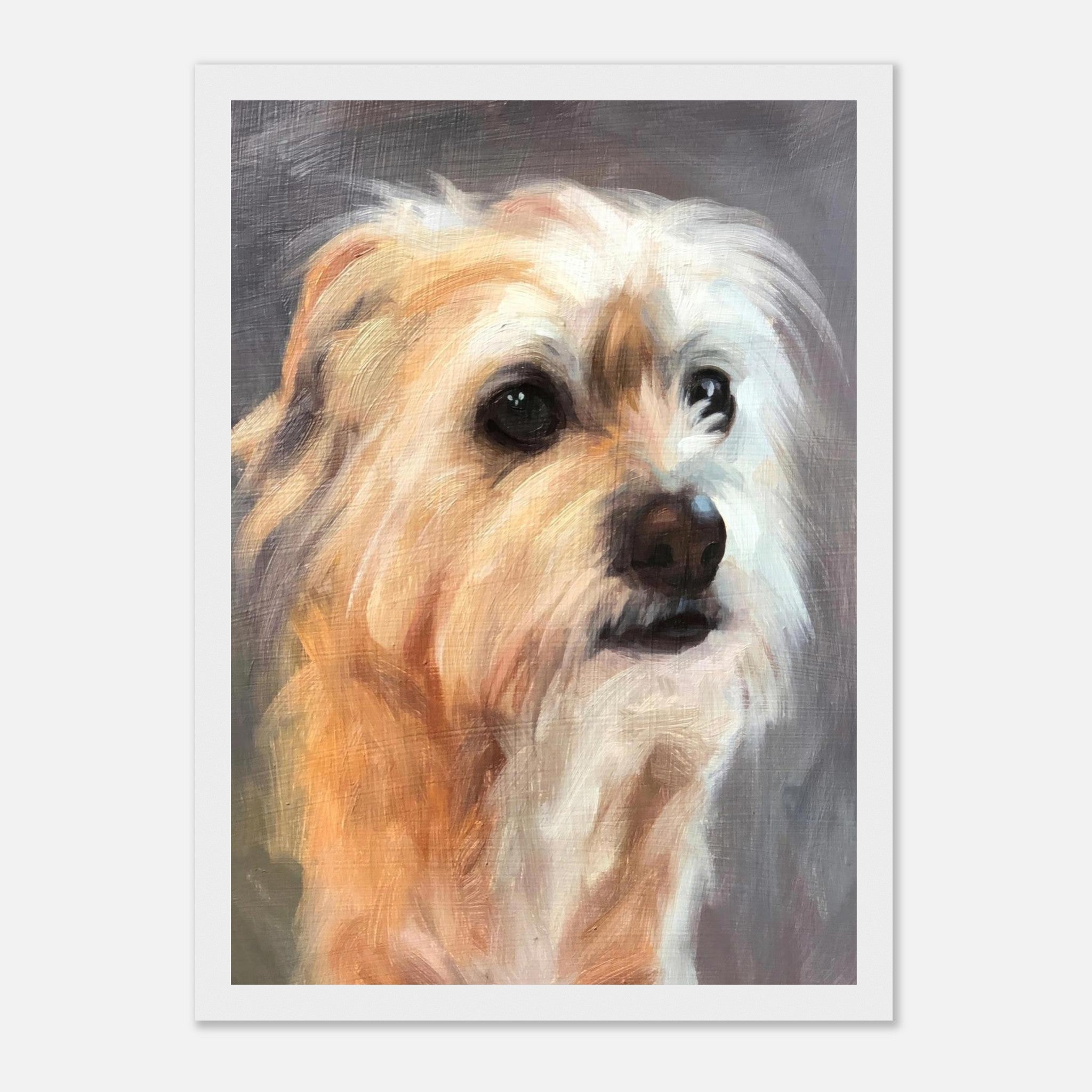 Terrier dog painting framed print featuring detailed fur and expressive eyes, perfect for dog lovers.