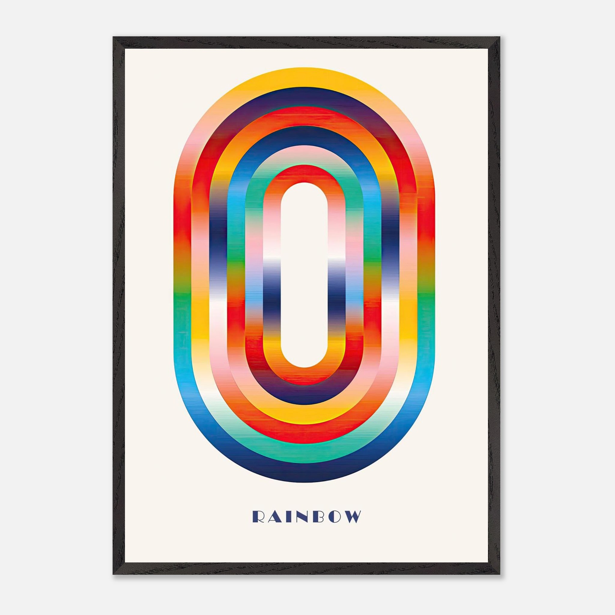 Abstract rainbow geometric art vintage framed print featuring vibrant, colorful concentric shapes.