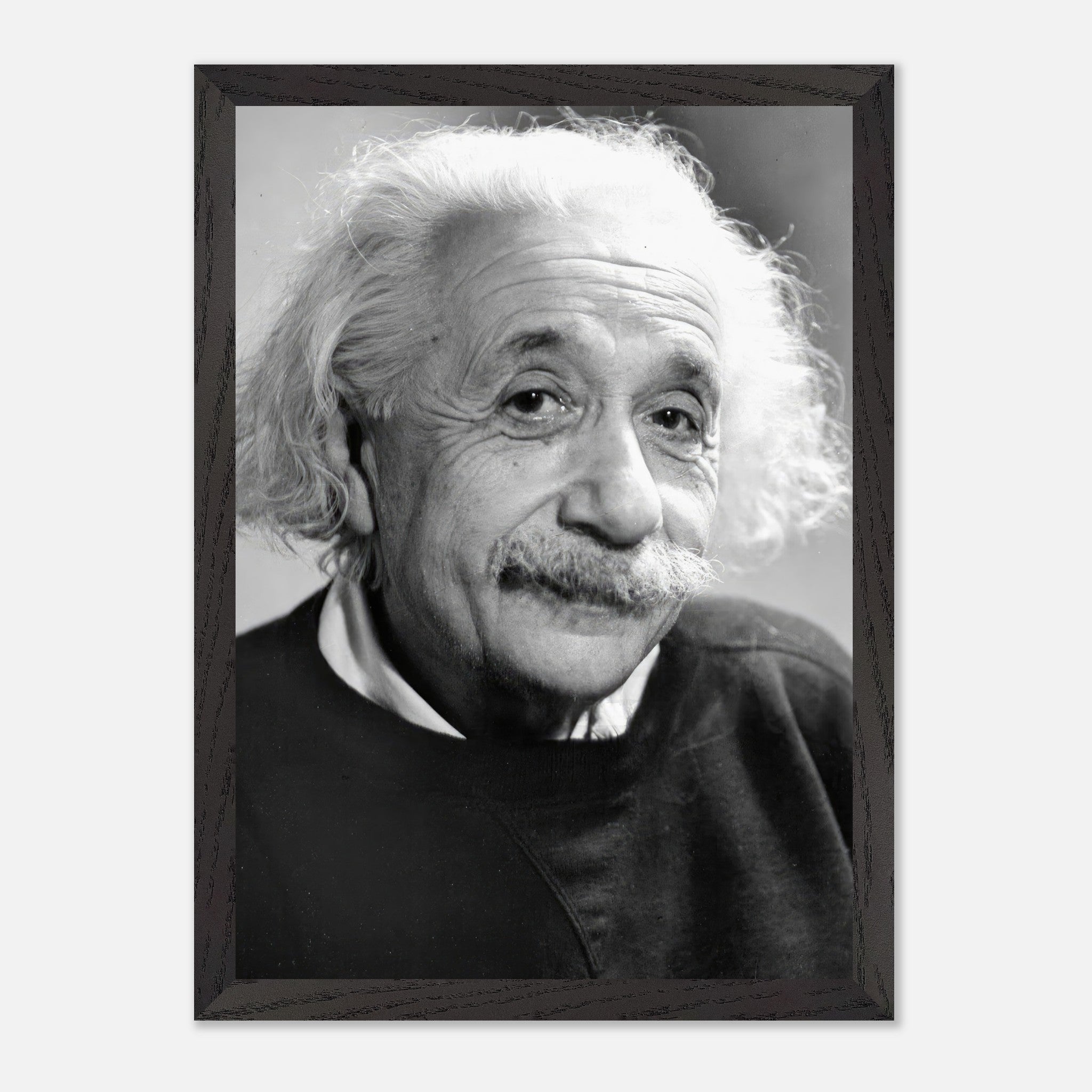 Vintage framed print of Albert Einstein from 1946, capturing his warm expression and timeless wisdom.